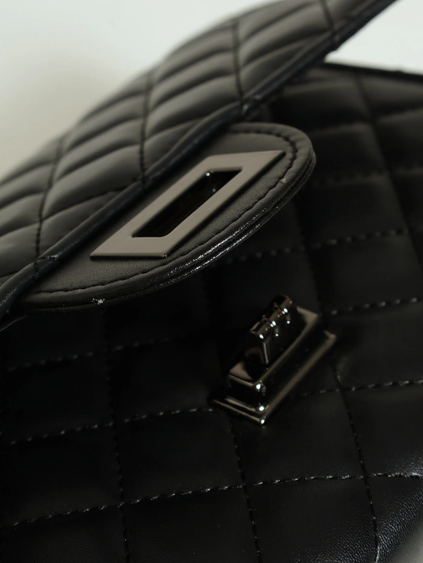 Quilted Self Colour Clasp Satchel - Black - Image 5