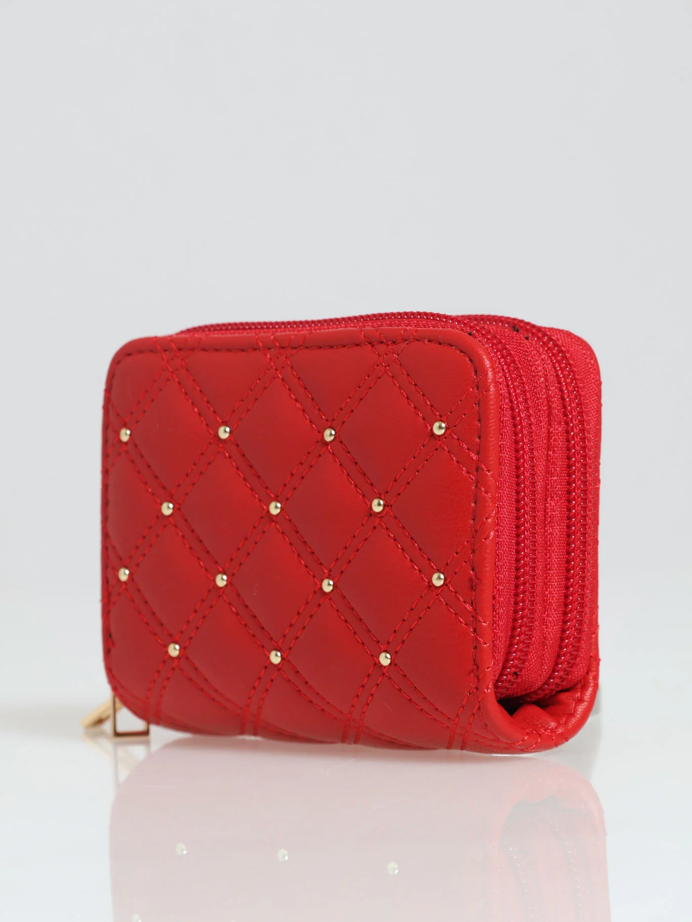 Quilted Stud Double Zip Wallet - Red - Image 3