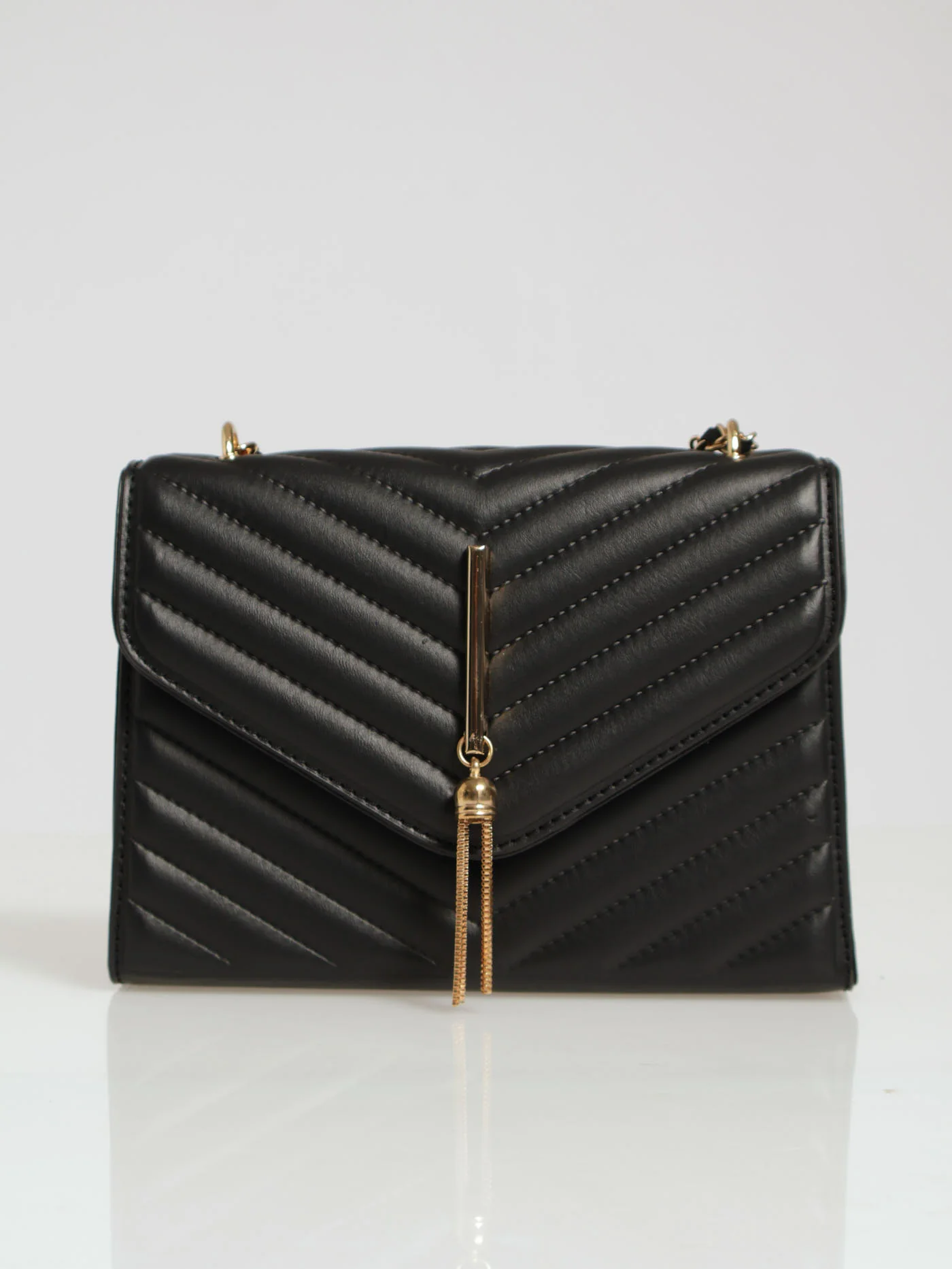 Quilted Tassle Satchel - Black