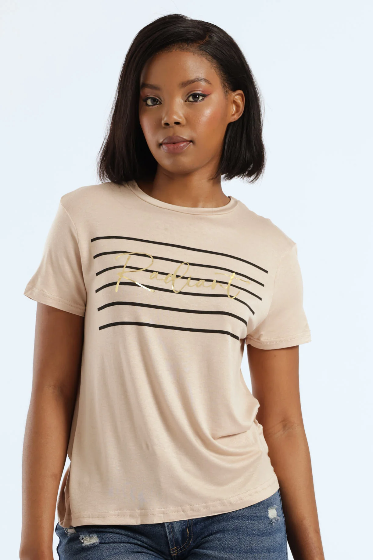 Radiant Stripe Screen Tee - Beige