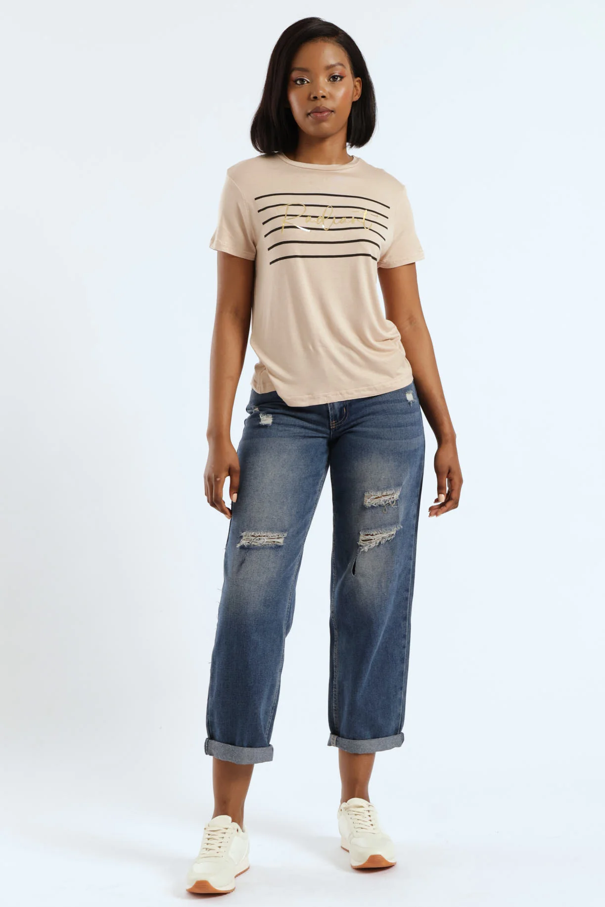 Radiant Stripe Screen Tee - Beige - Image 3