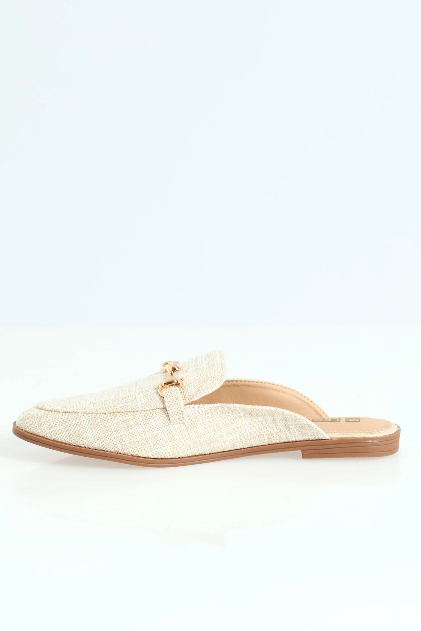 Raffia Push In Loafer With Gold Bar Trim - Beige - Image 2