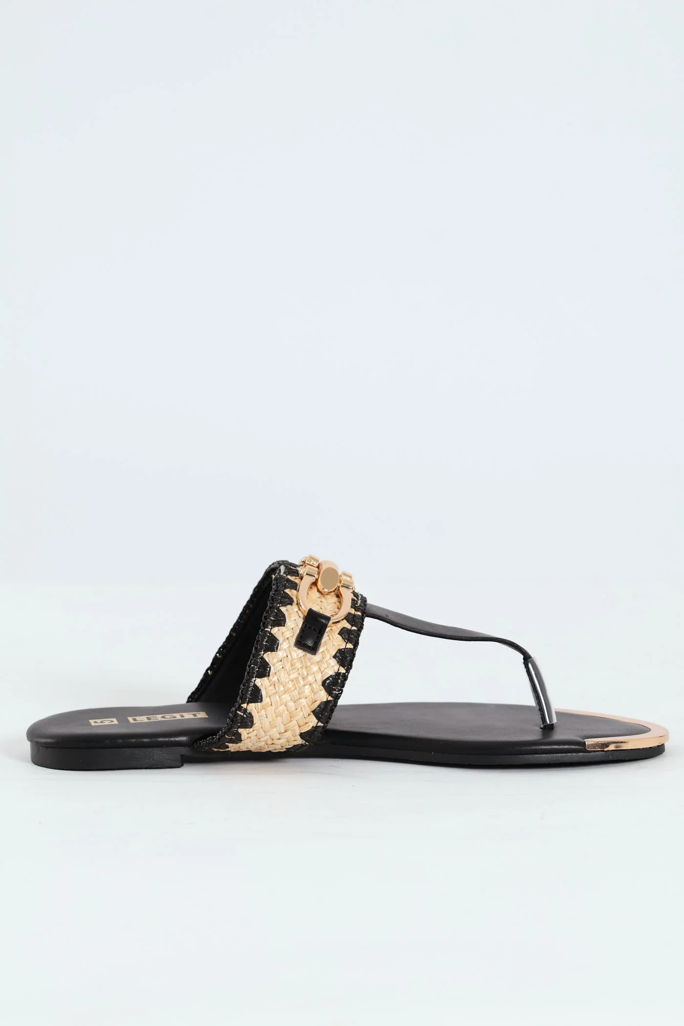 Raffia Thong Sandal - Black