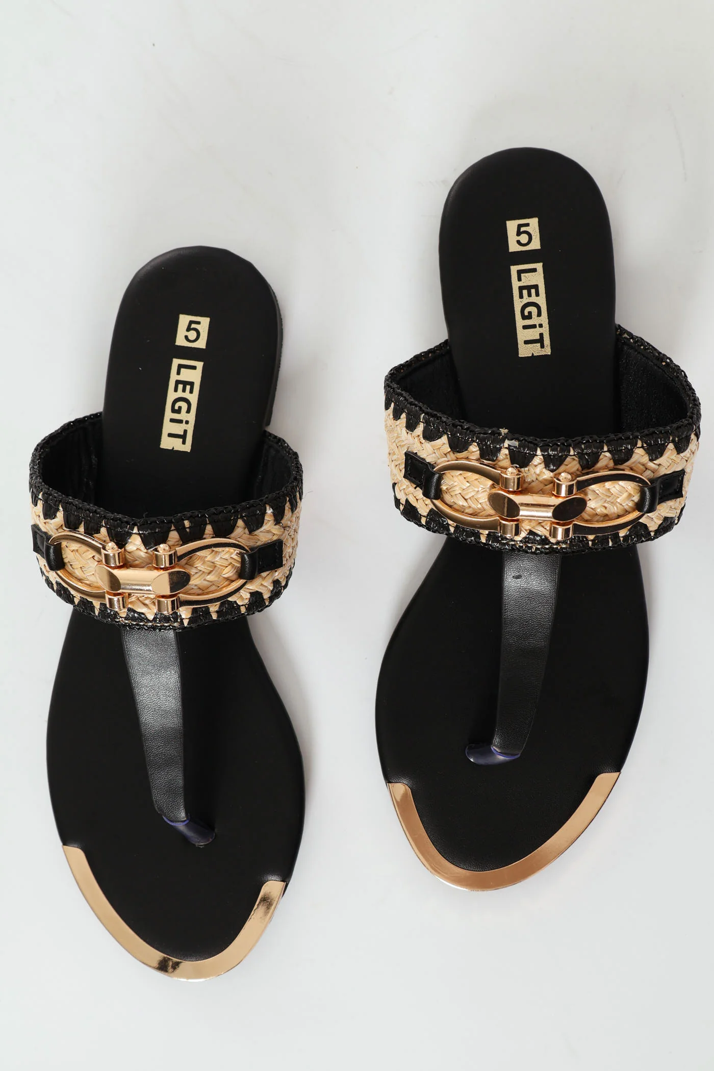 Raffia Thong Sandal - Black - Image 2