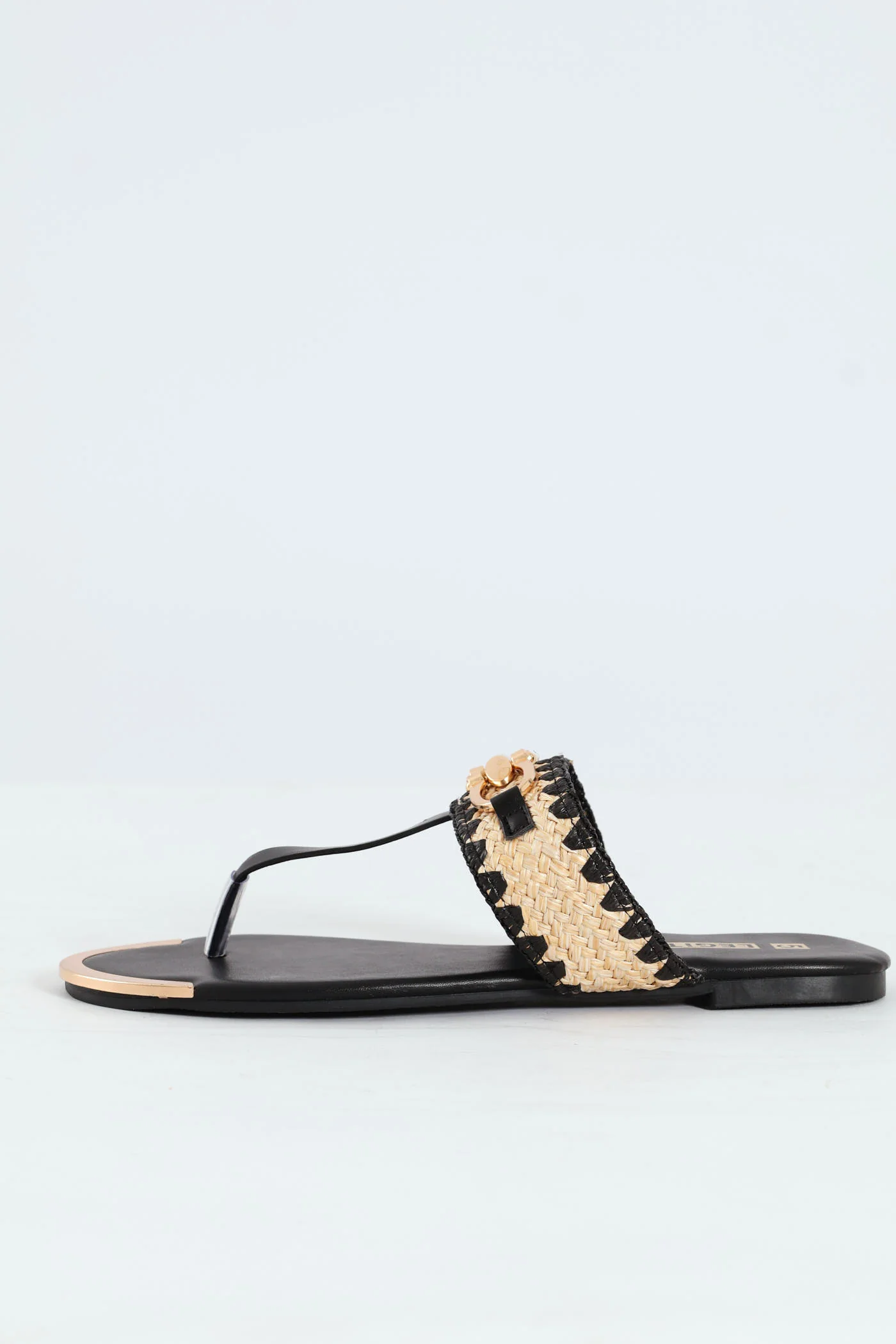 Raffia Thong Sandal - Black - Image 4