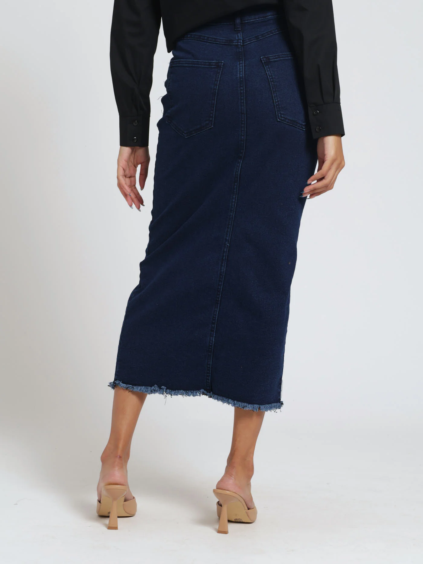 Raw Edge Denim Midi Skirt - Ink - Image 4