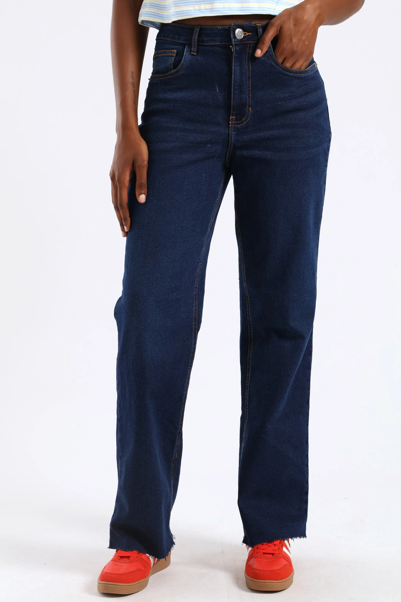 Raw Hem Basic Wideleg Jean - Dark Wash