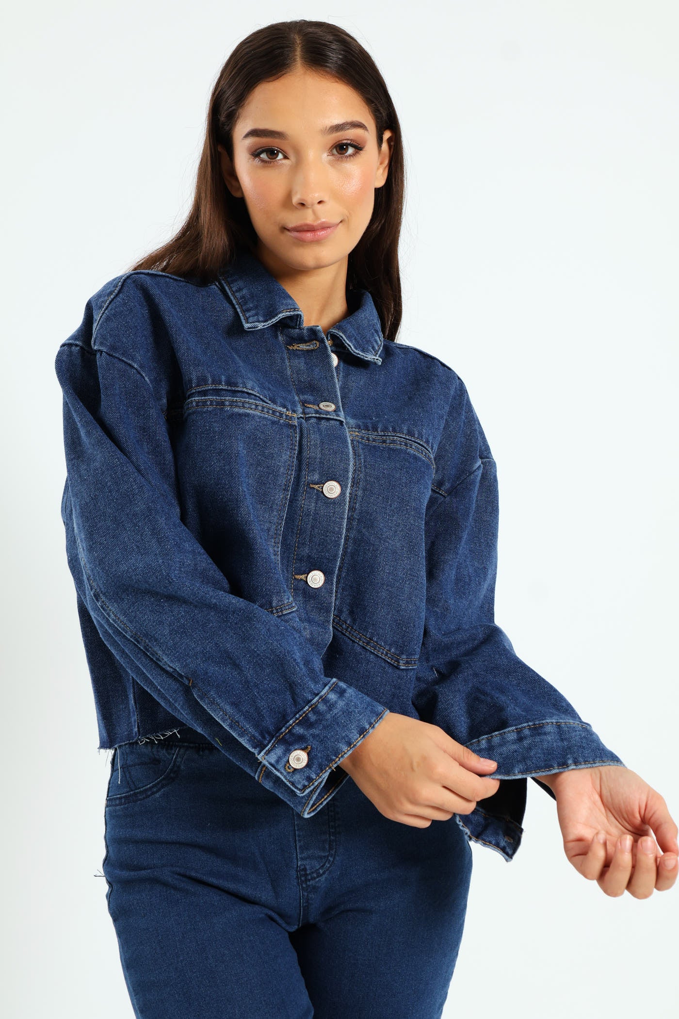 Raw Hem Cropped Shacket - Ink