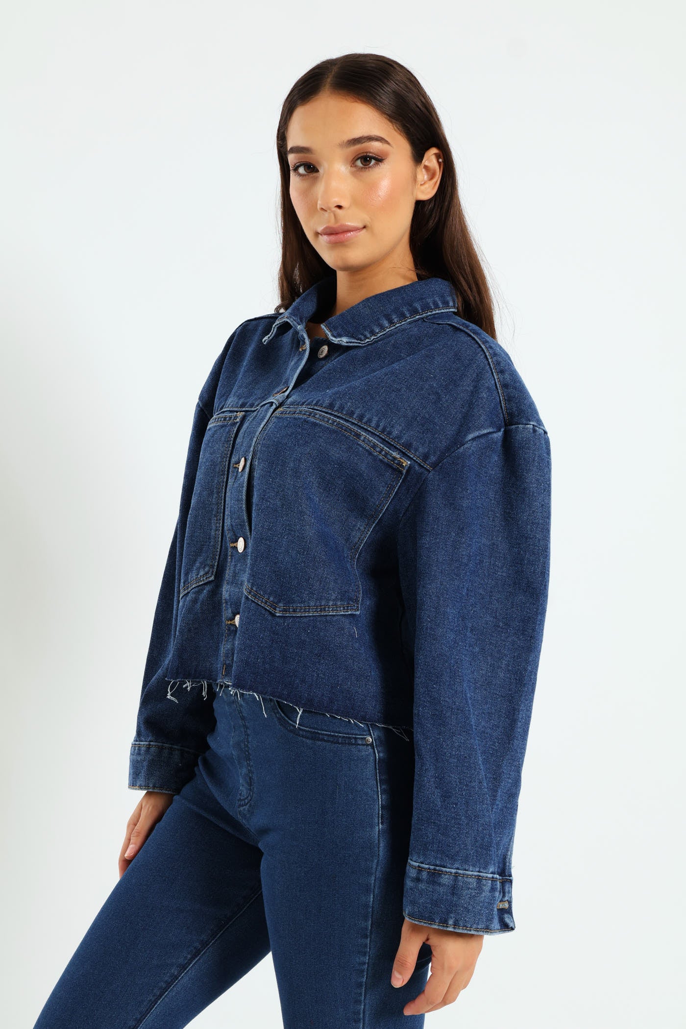 Raw Hem Cropped Shacket - Ink - Image 3
