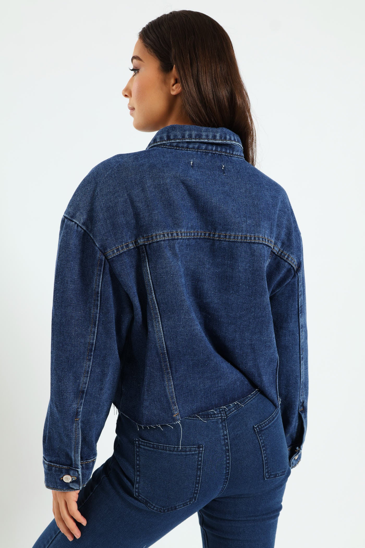 Raw Hem Cropped Shacket - Ink - Image 4