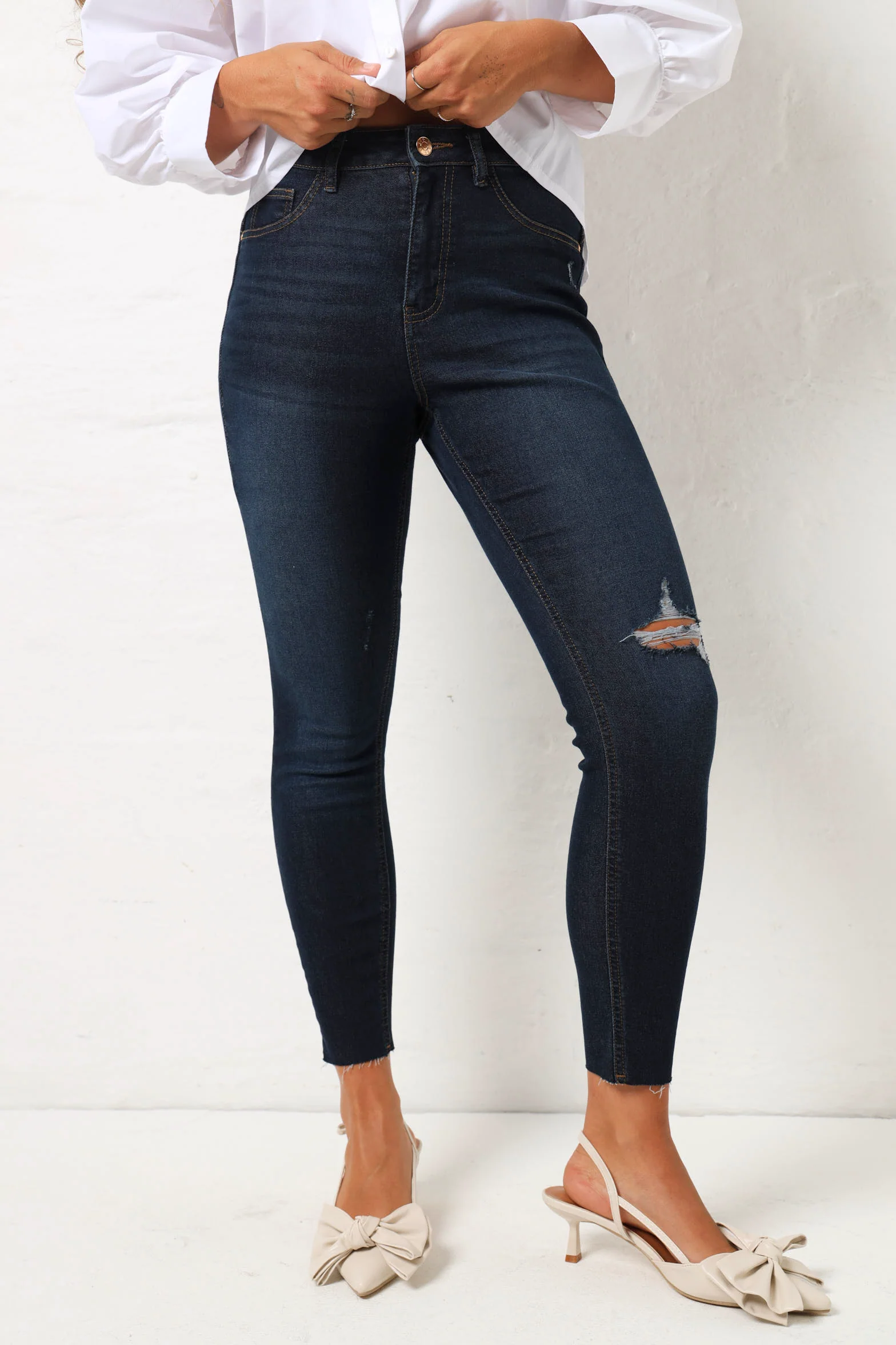 Regular Rise Abraised Skinny Jean - Dark Wash
