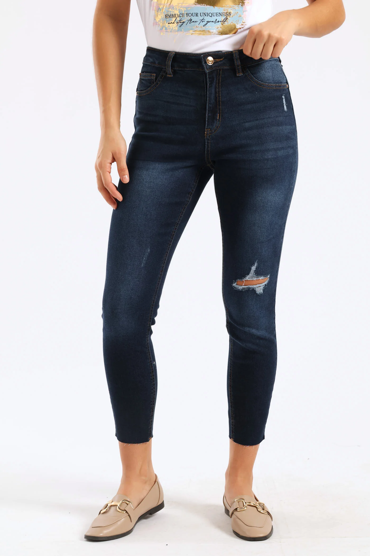 Regular Rise Abraised Skinny Jean - Dark Wash