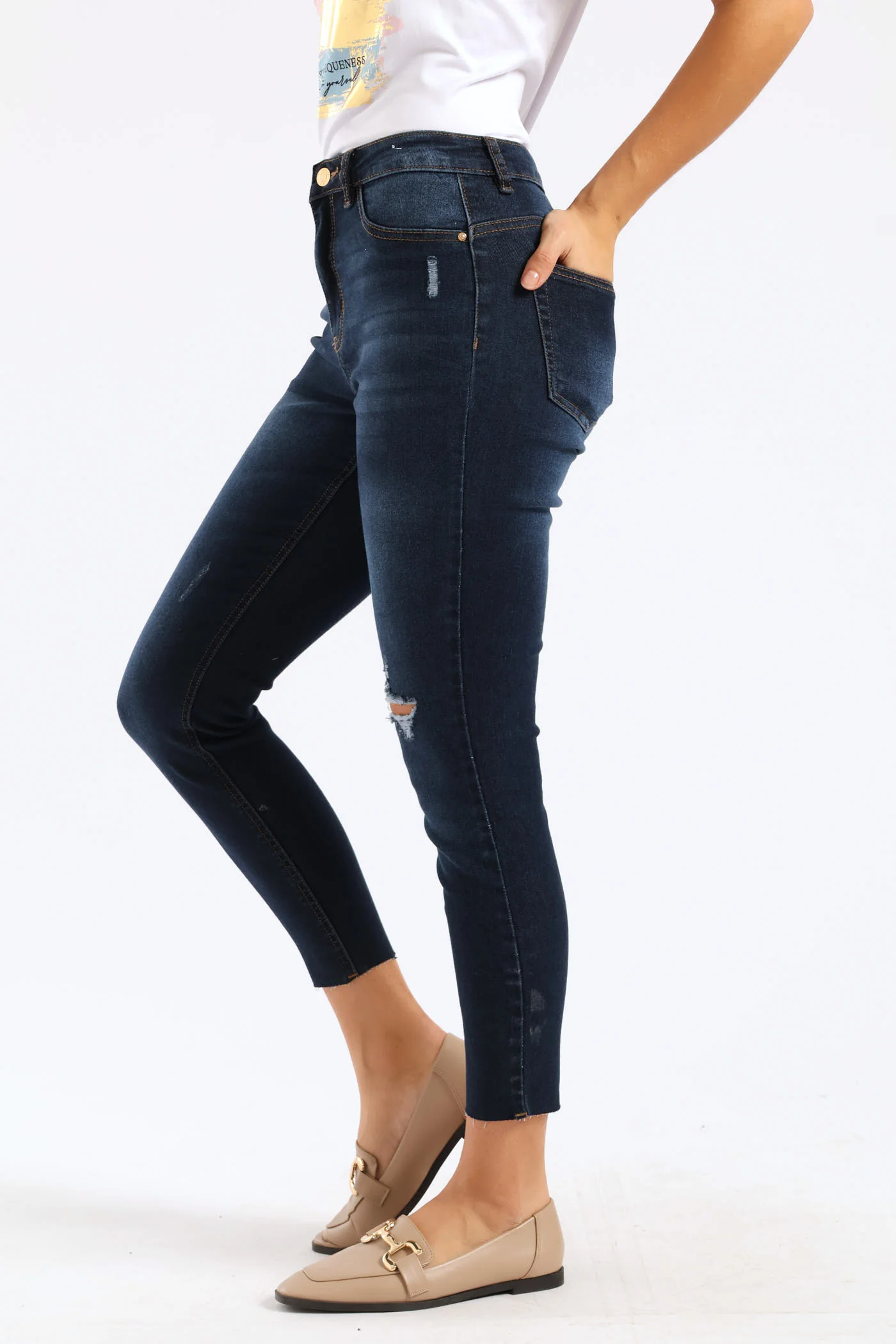 Regular Rise Abraised Skinny Jean - Dark Wash - Image 3