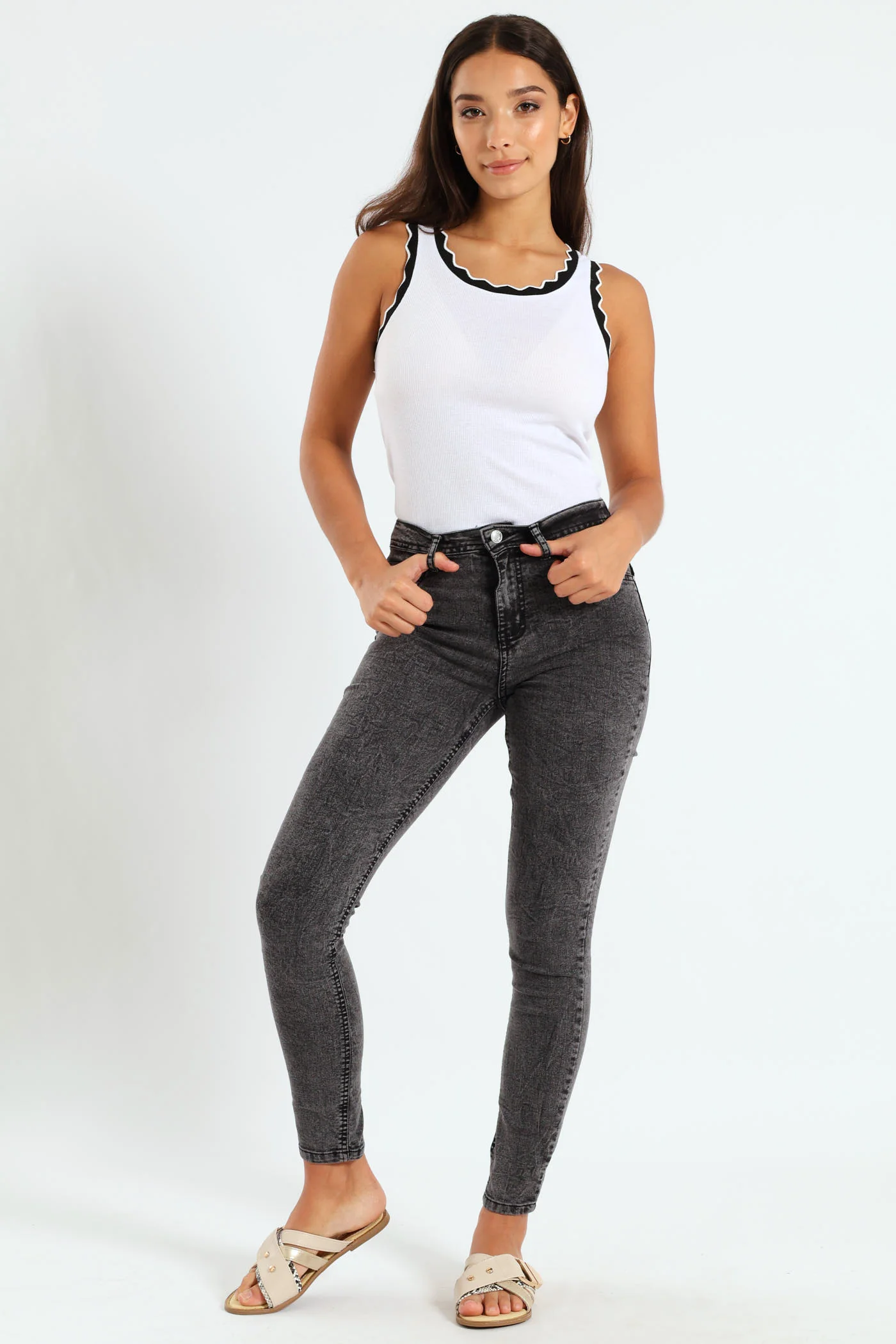 Regular Rise Push-Up Skinny Jean - Black Acid - Image 2