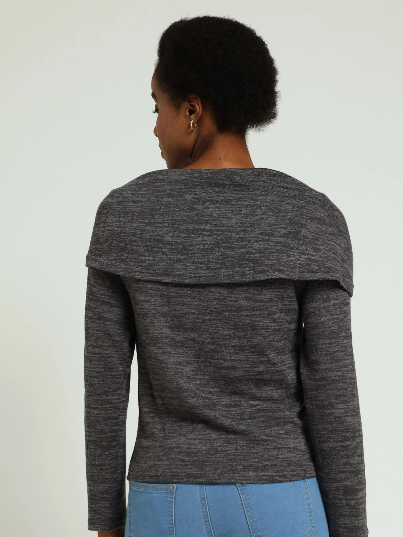 Relaxed Off The Shoulder Cut & Sew Top - Grey - Image 3