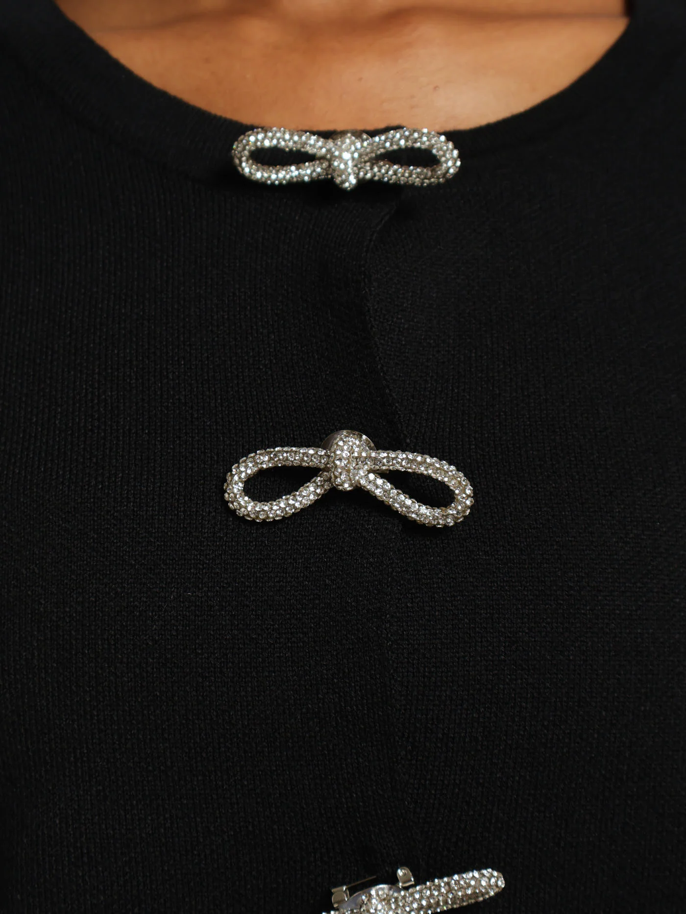 Rhinestone Bow Detail Cardigan - Black - Image 4