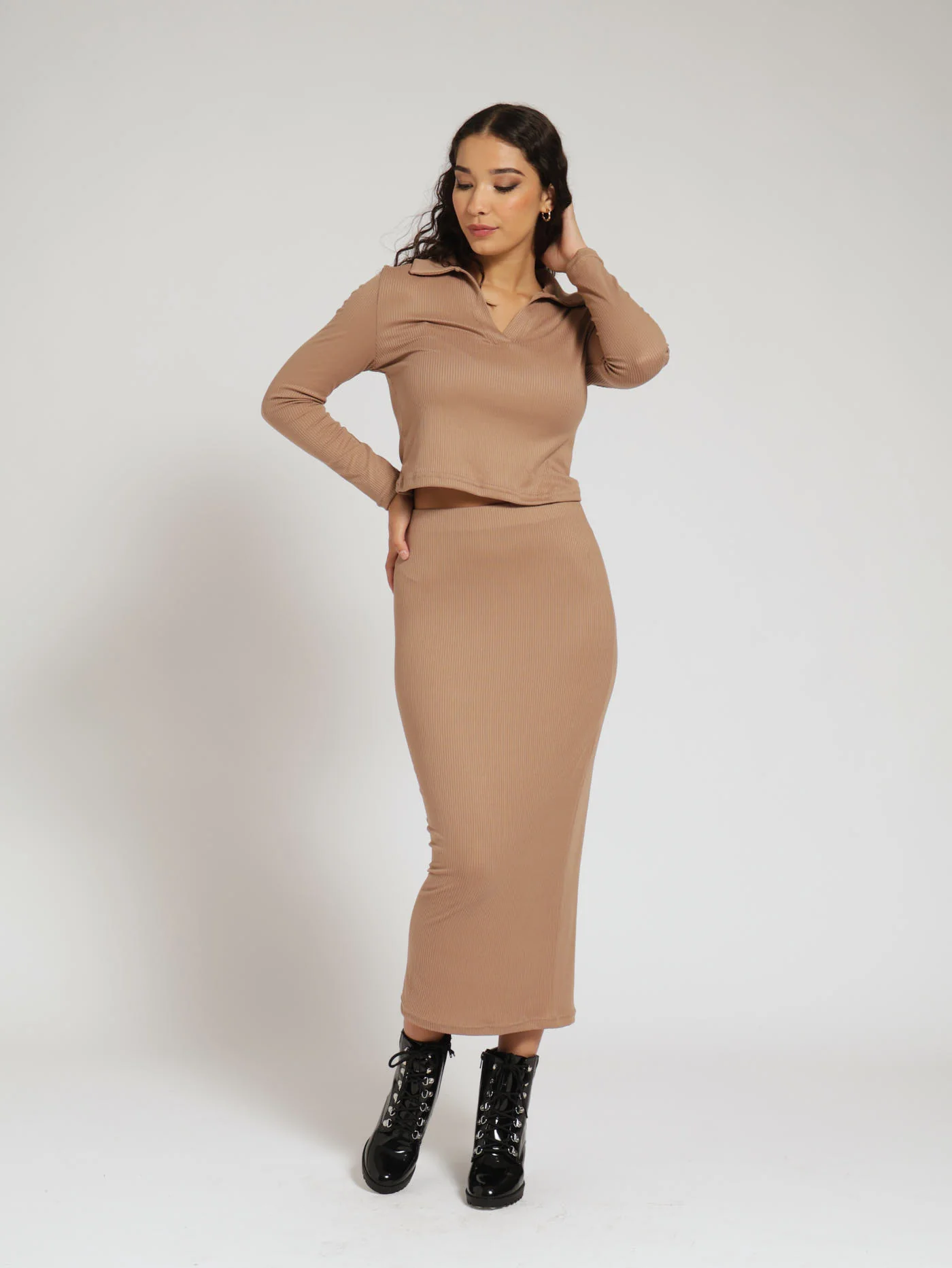 Rib Midi Skirt - Caramel - Image 4