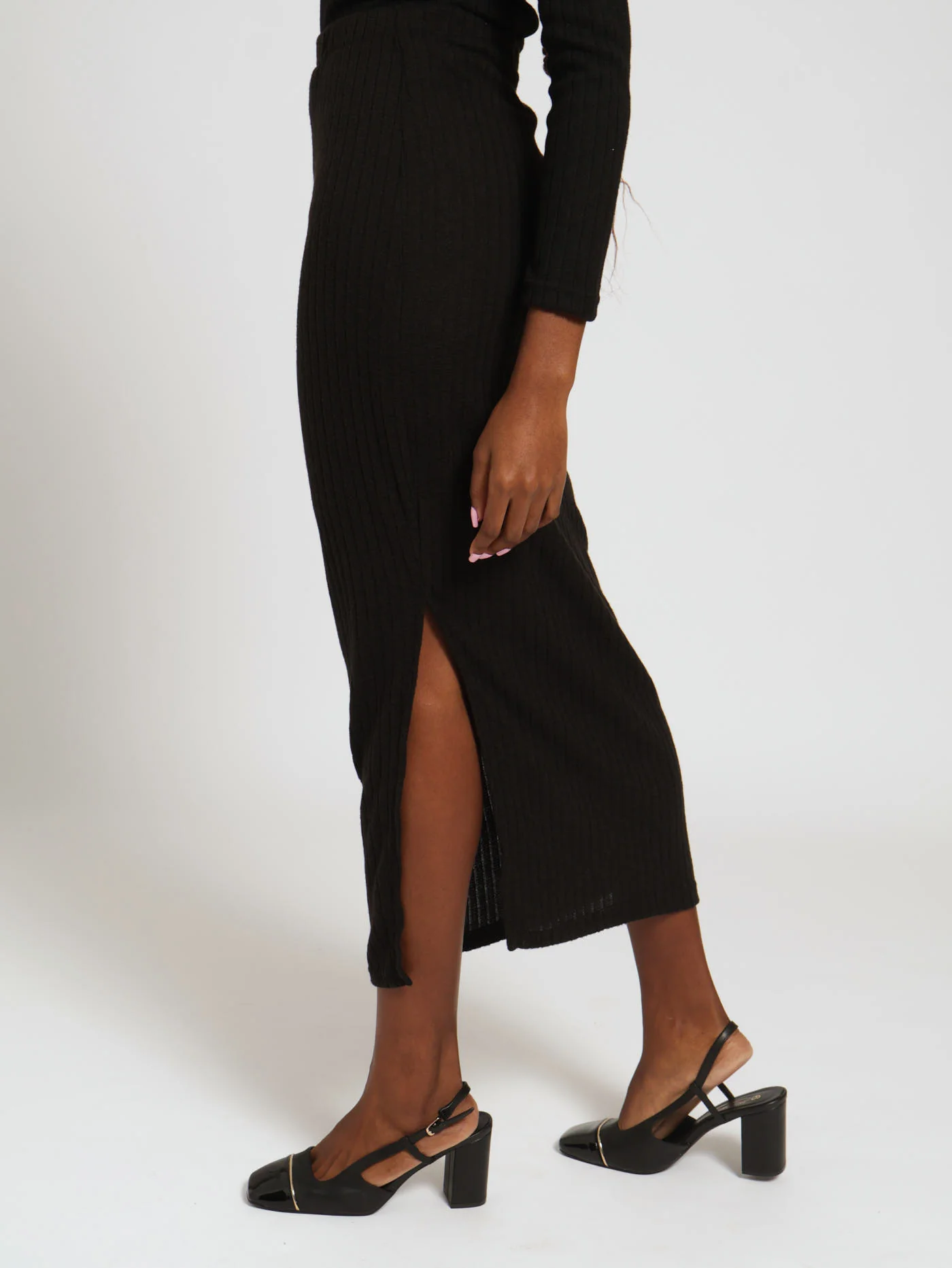 Ribb Midi Skirt - Black - Image 3