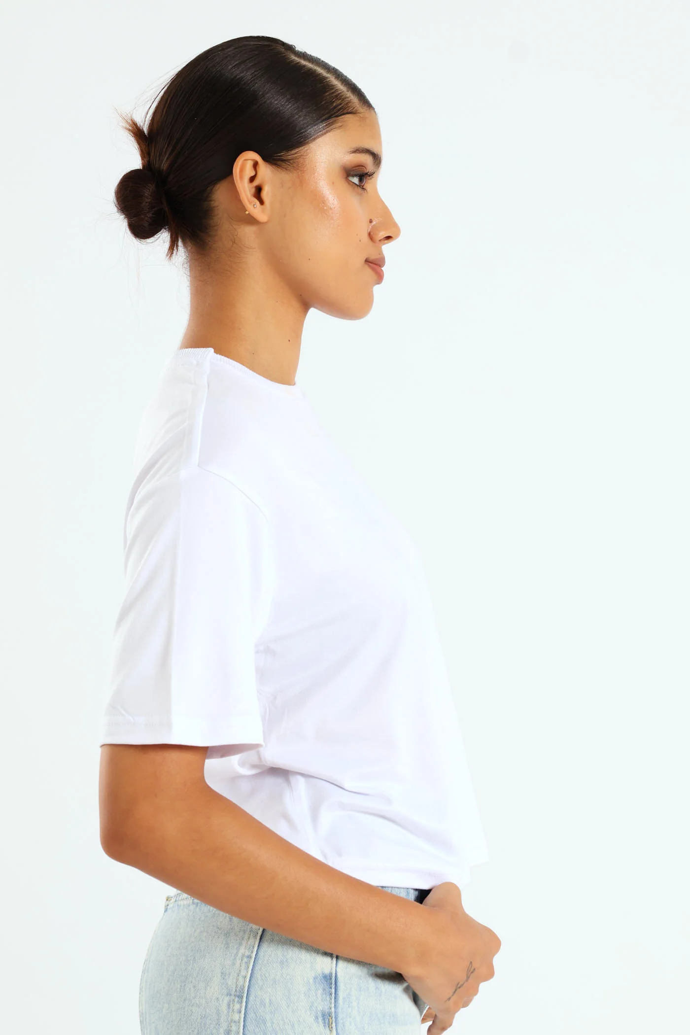 Ribb Neck Plain Tee - White - Image 2