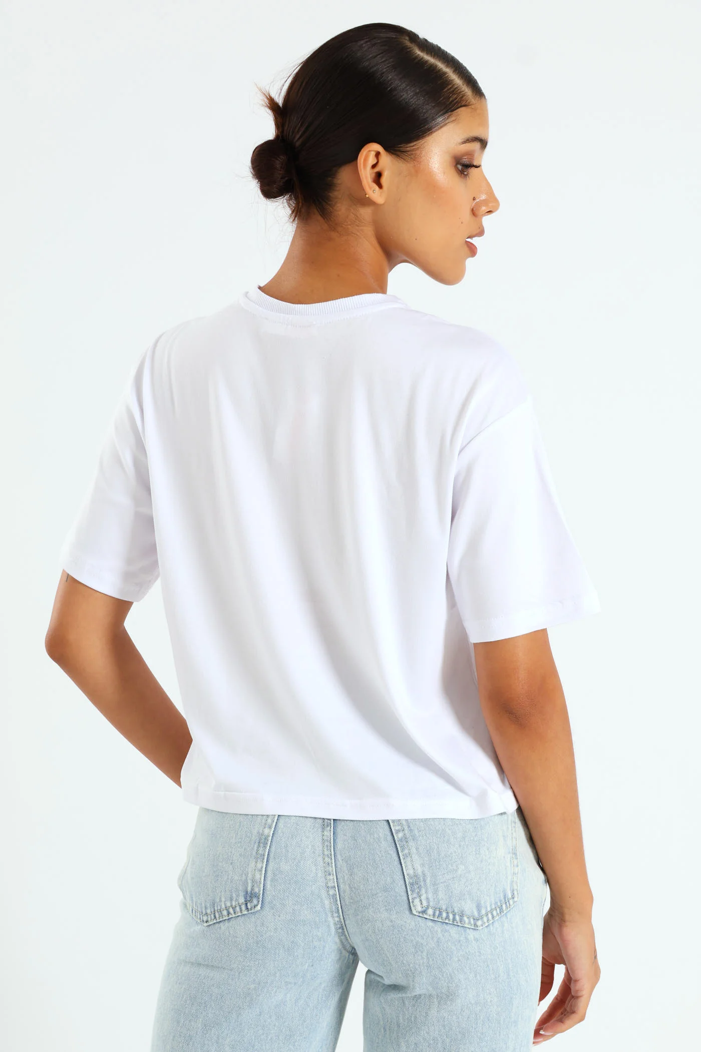 Ribb Neck Plain Tee - White - Image 3