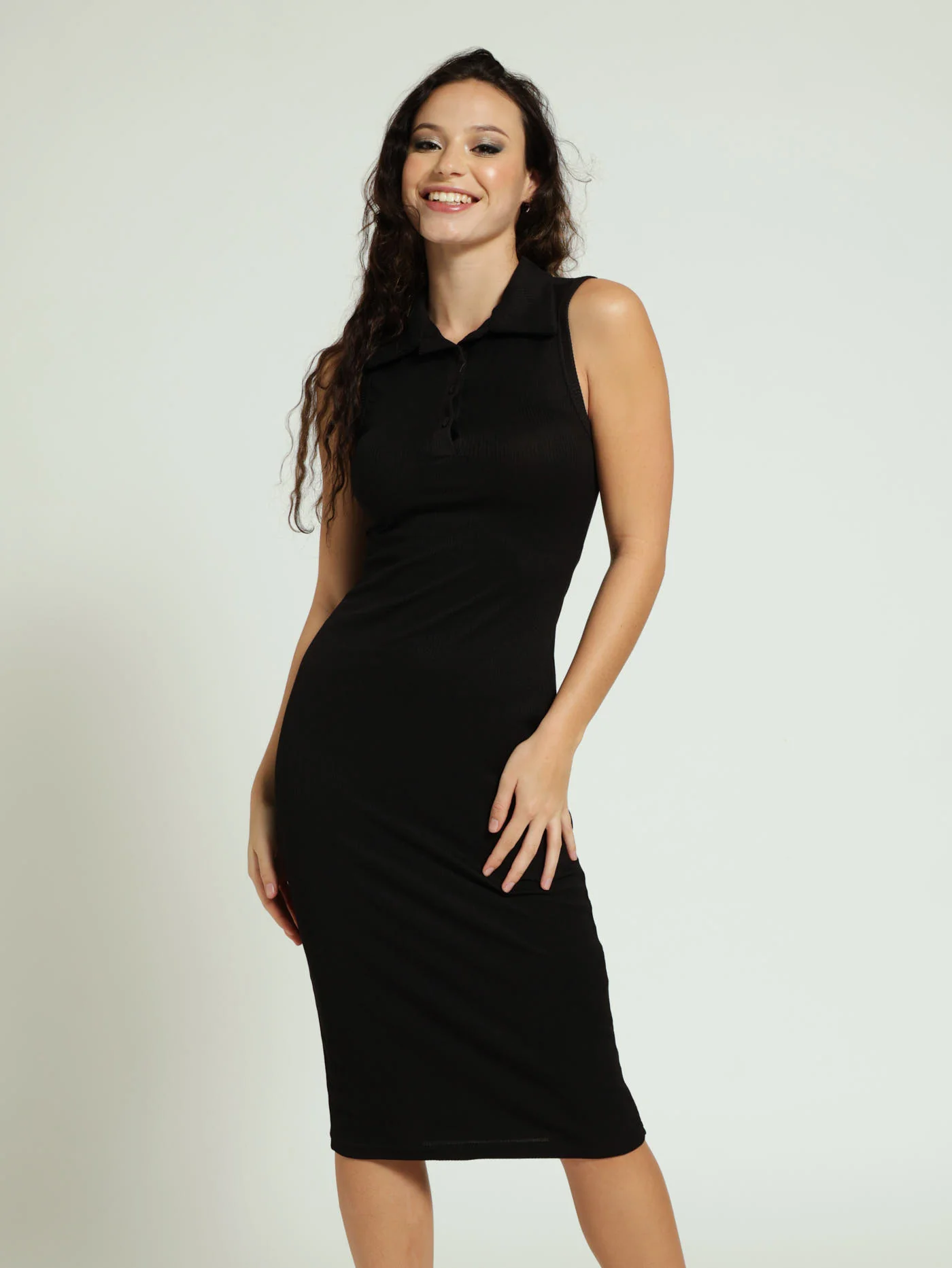 Ribb Polo Midaxi Dress - Black