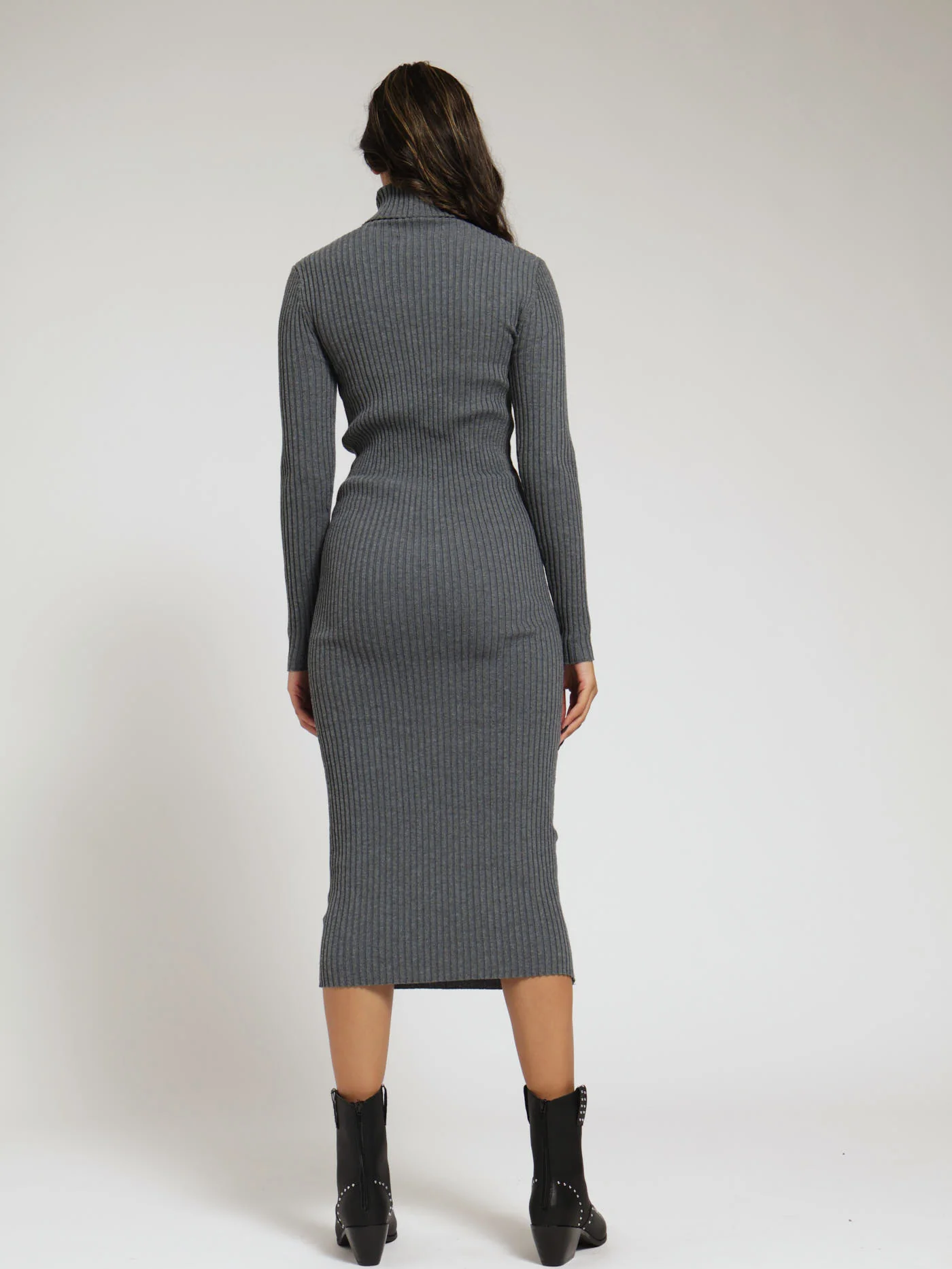 Ribb Poloneck Maxi Dress - Grey Melange - Image 3