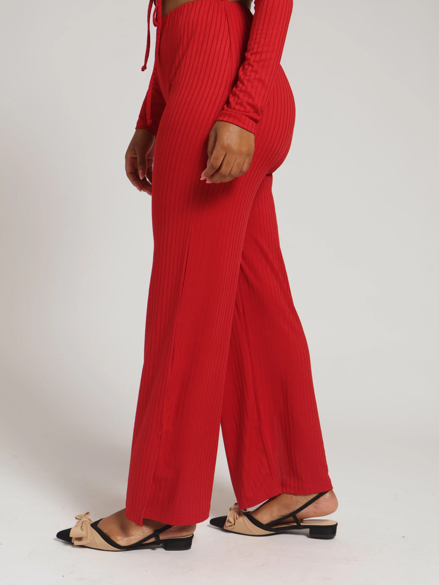 Rib Widleg Pants - Red - Image 2