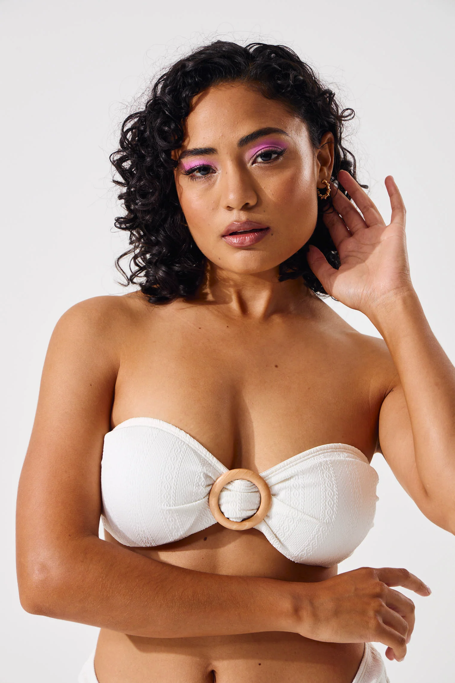 Ribbed Bikini Top With Trim - Beige