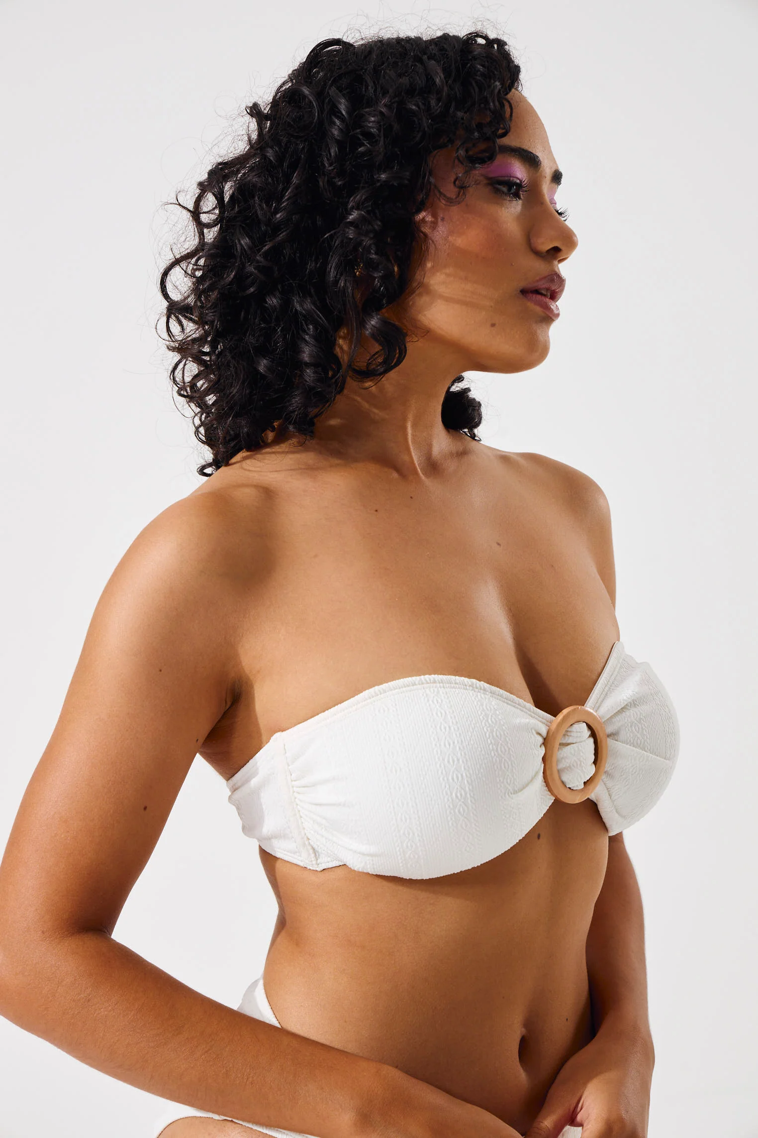 Ribbed Bikini Top With Trim - Beige - Image 4