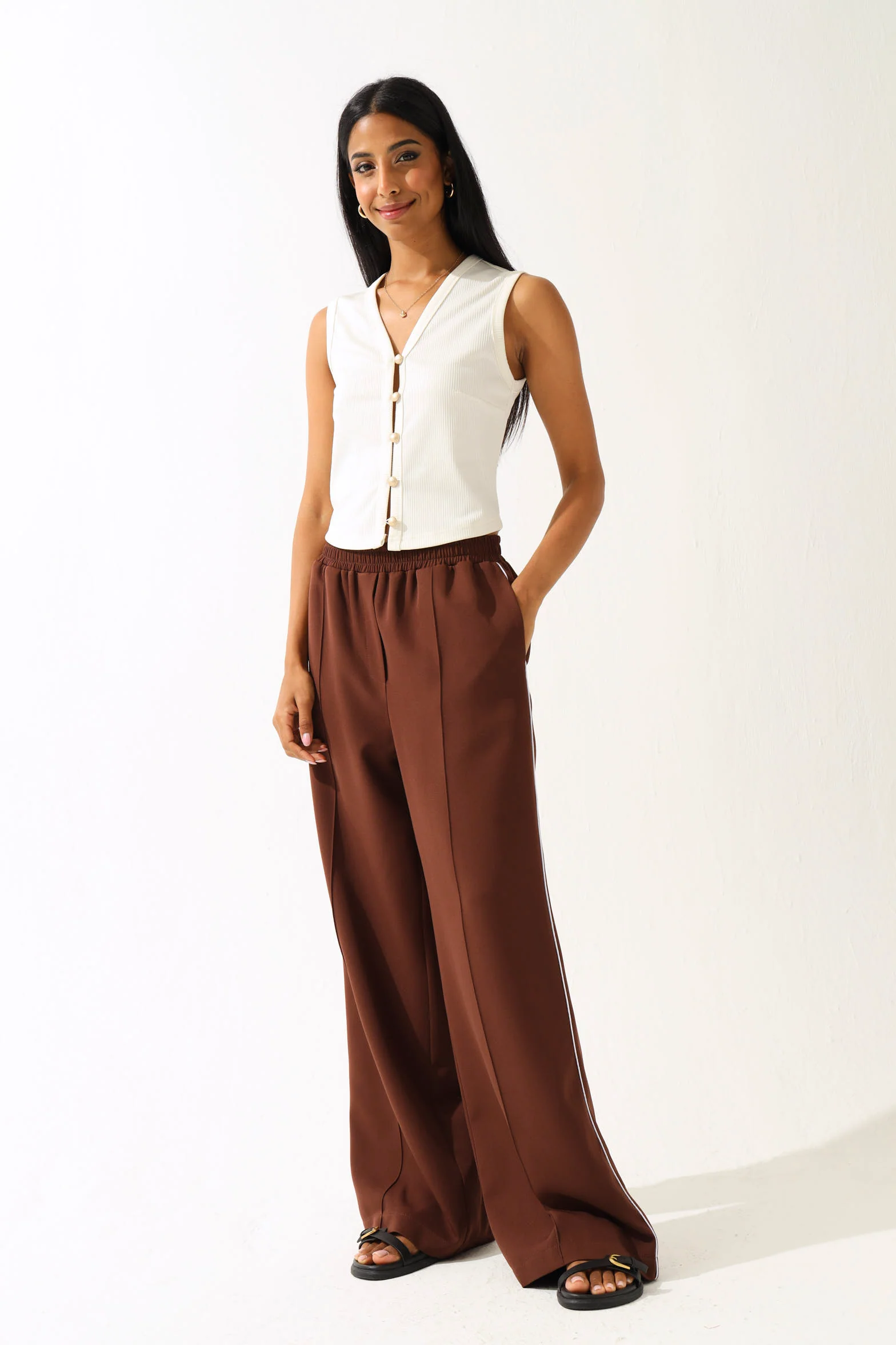 Ribbed Button Through Vest - White
