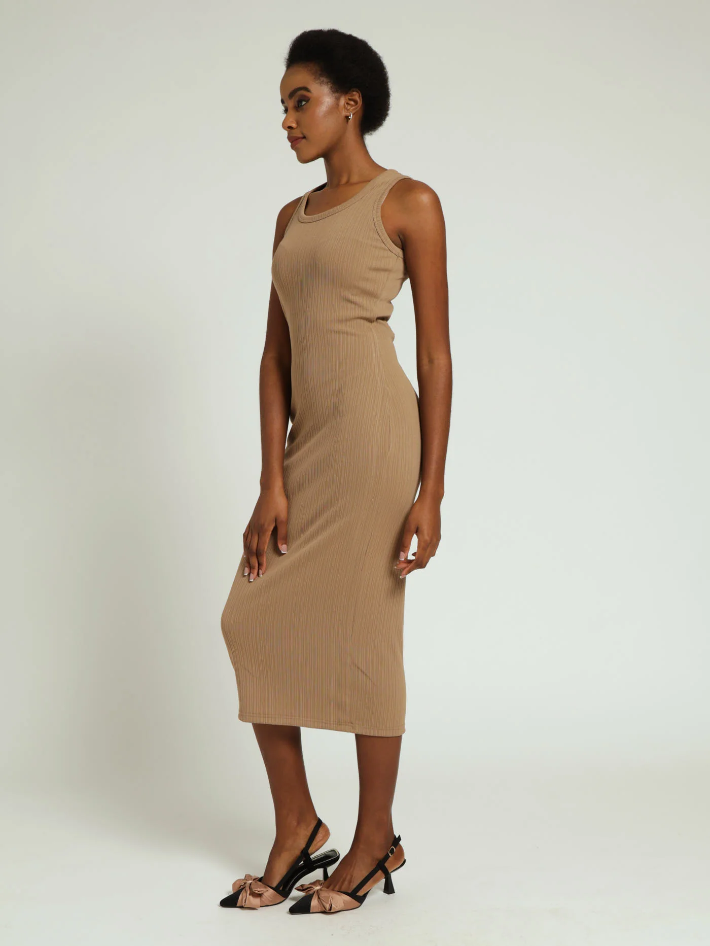 Ribbed Midaxi Dress - Stone - Image 2