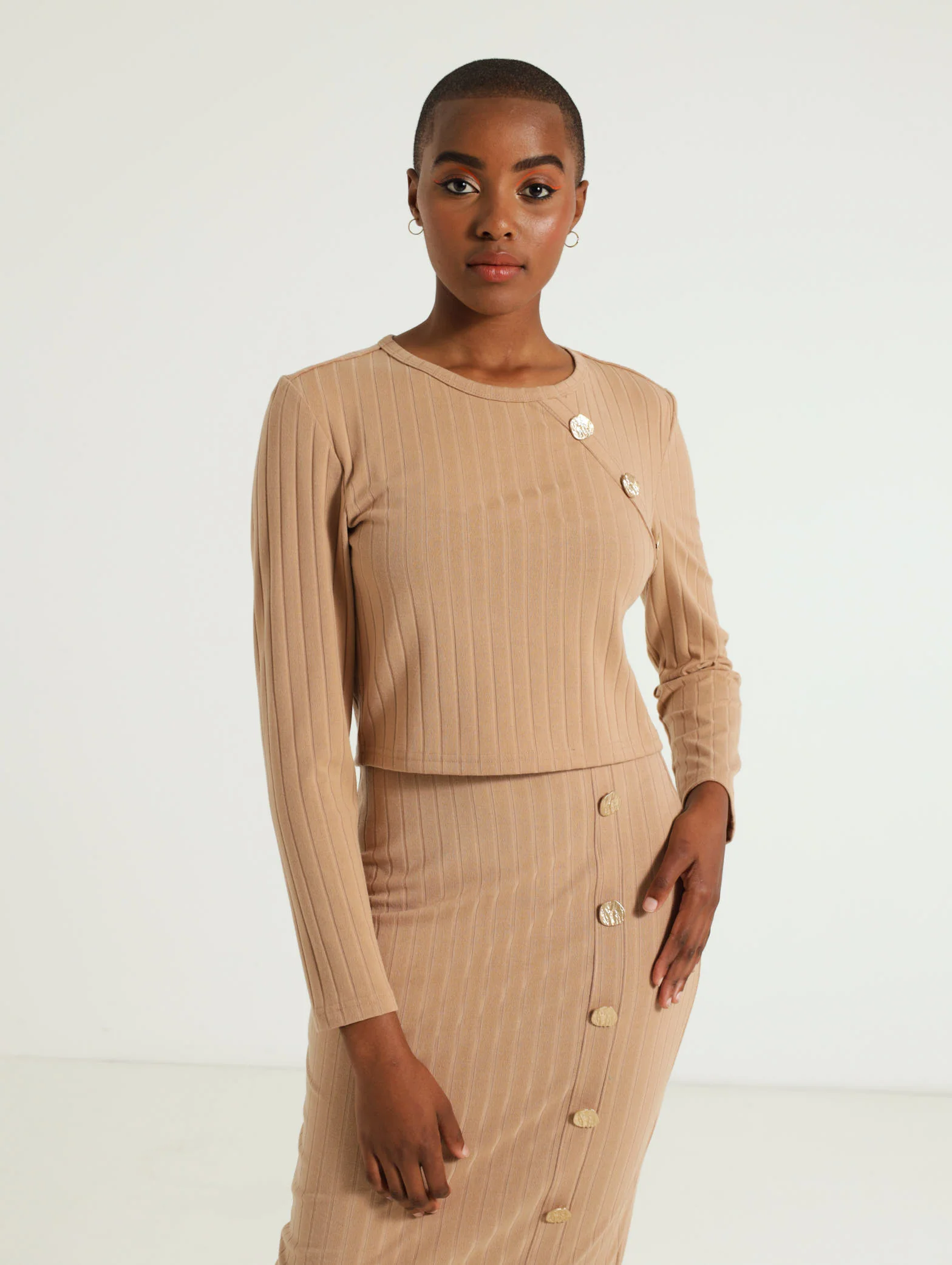 Ribbed Top With Gold Button Detail