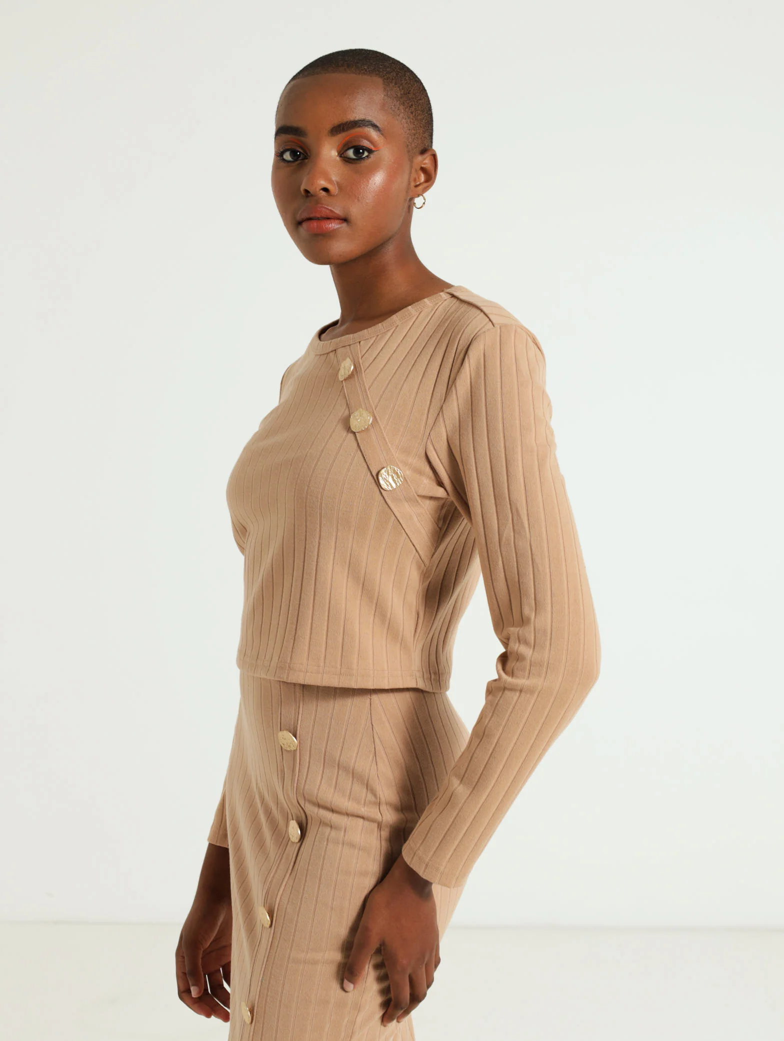 Ribbed Top With Gold Button Detail - Image 2