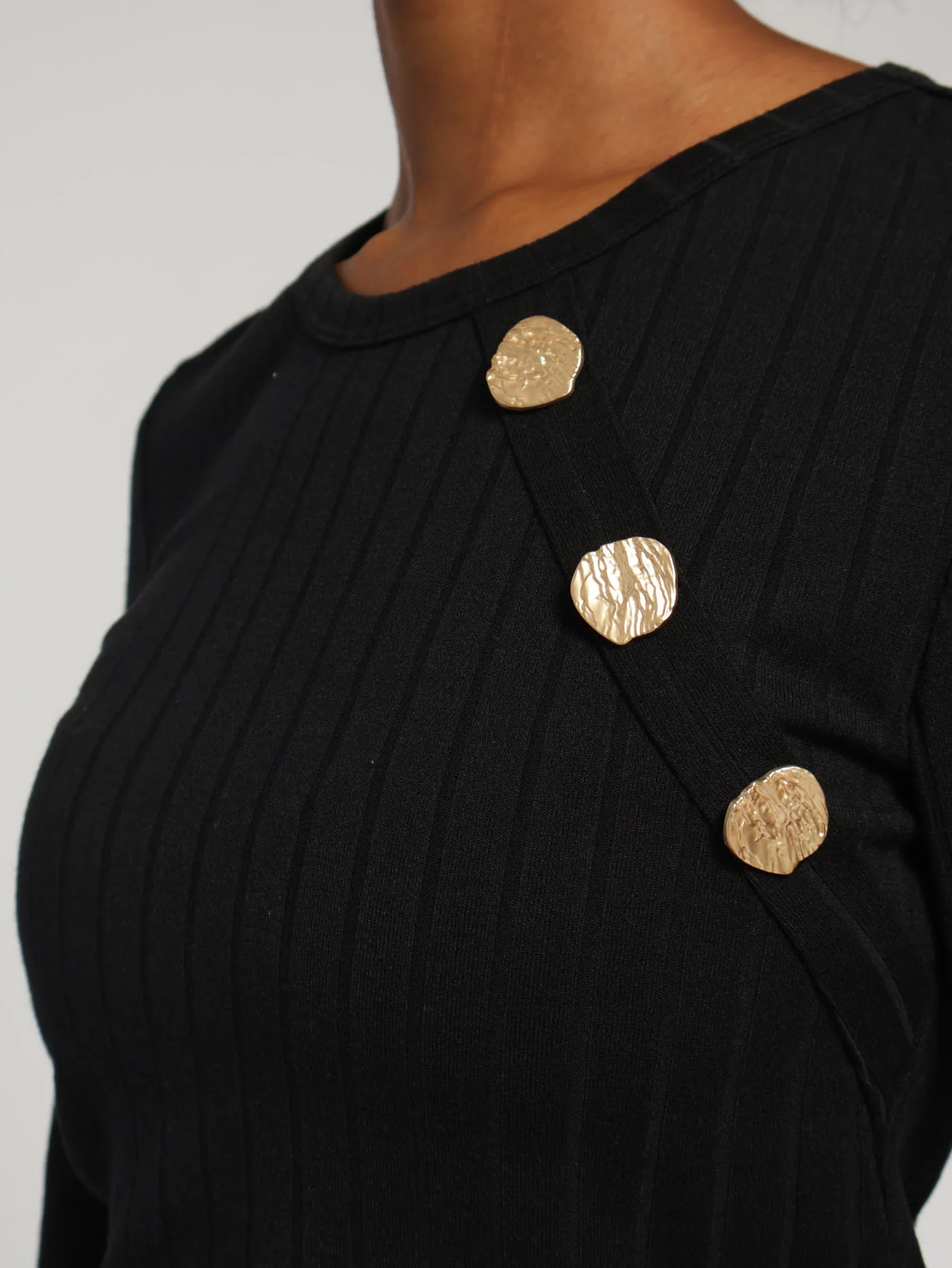 Ribbed Top With Gold Buttons - Black - Image 4