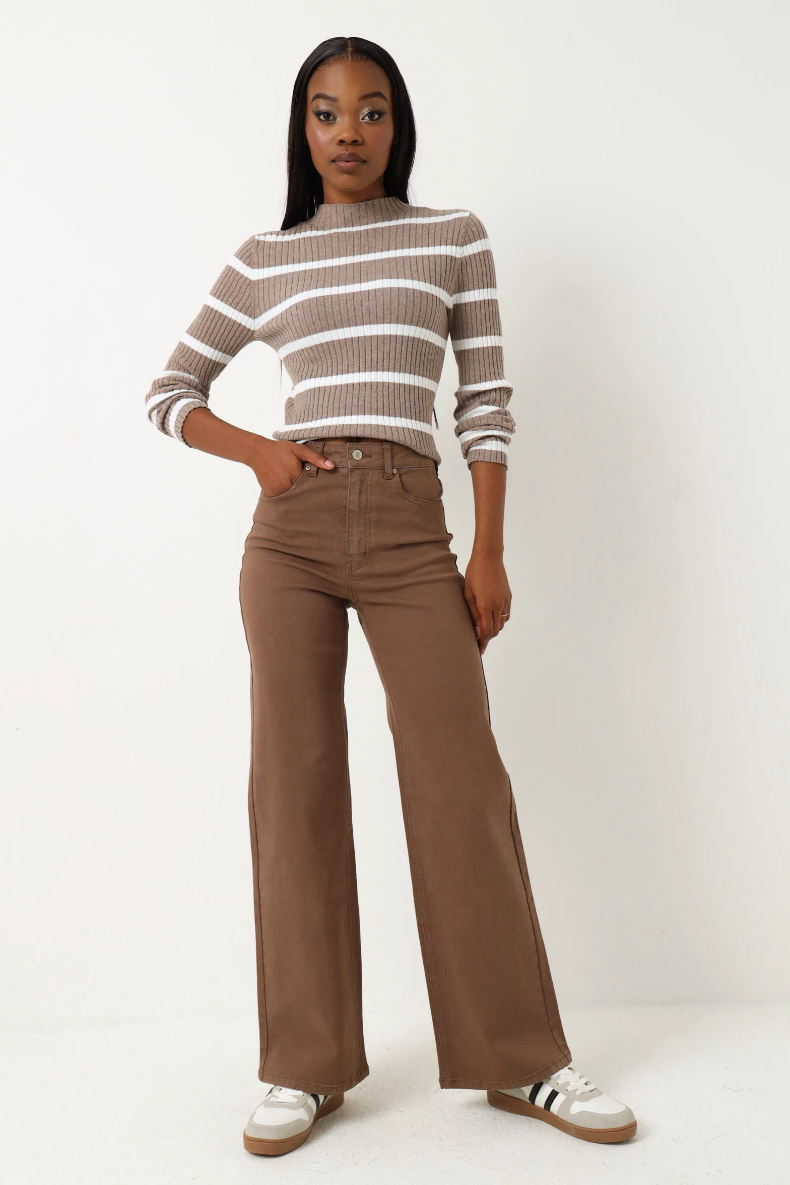 Ribbed Turtleneck Core - Beige/White - Image 5