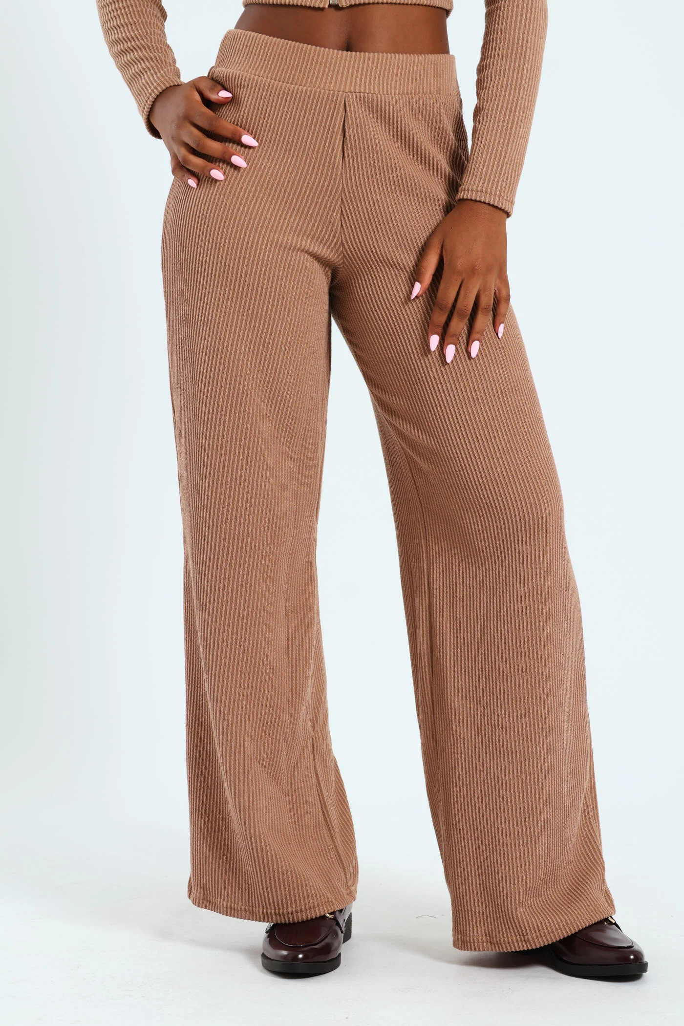 Ribbed Wideleg Pants - Caramel