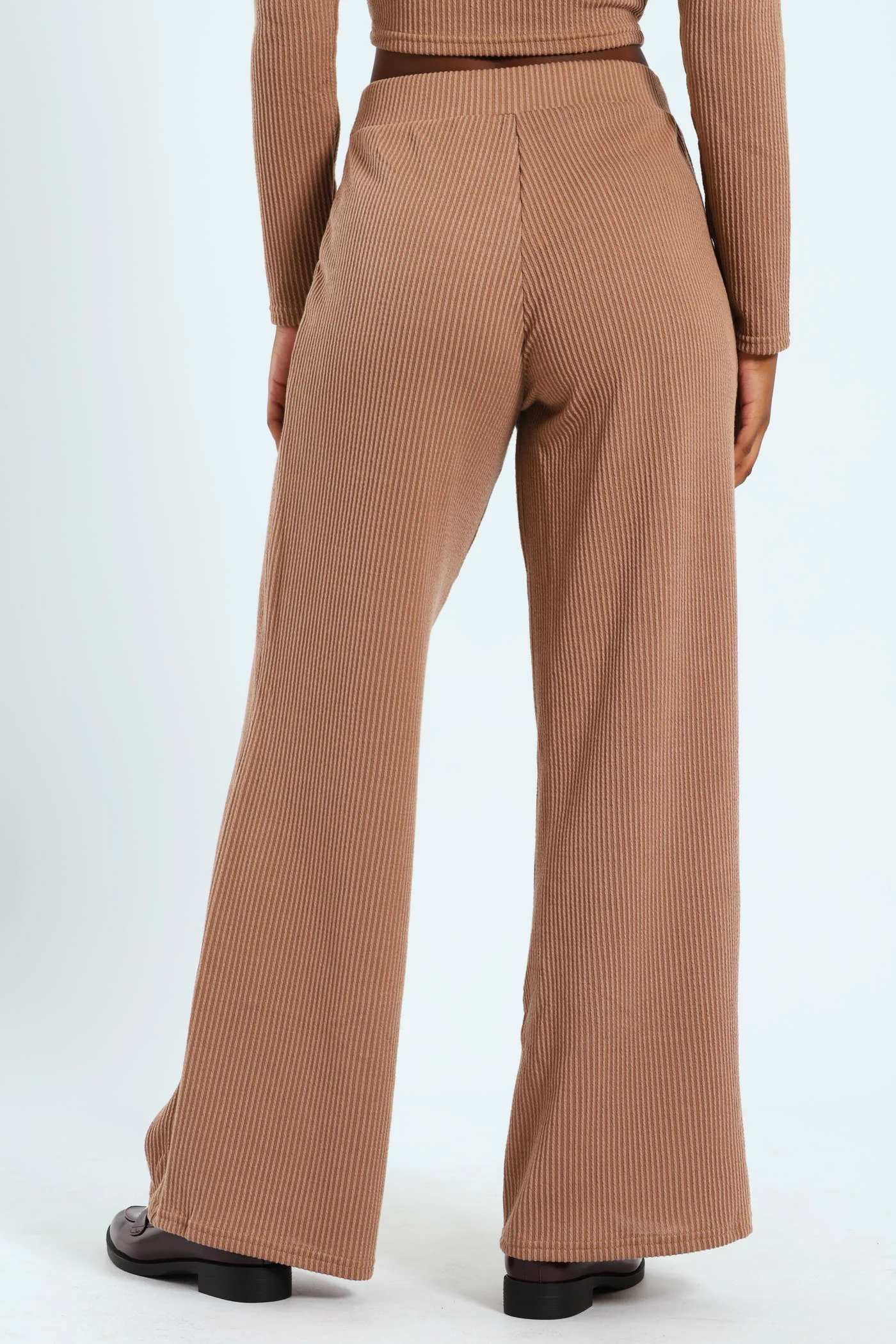 Ribbed Wideleg Pants - Caramel - Image 4