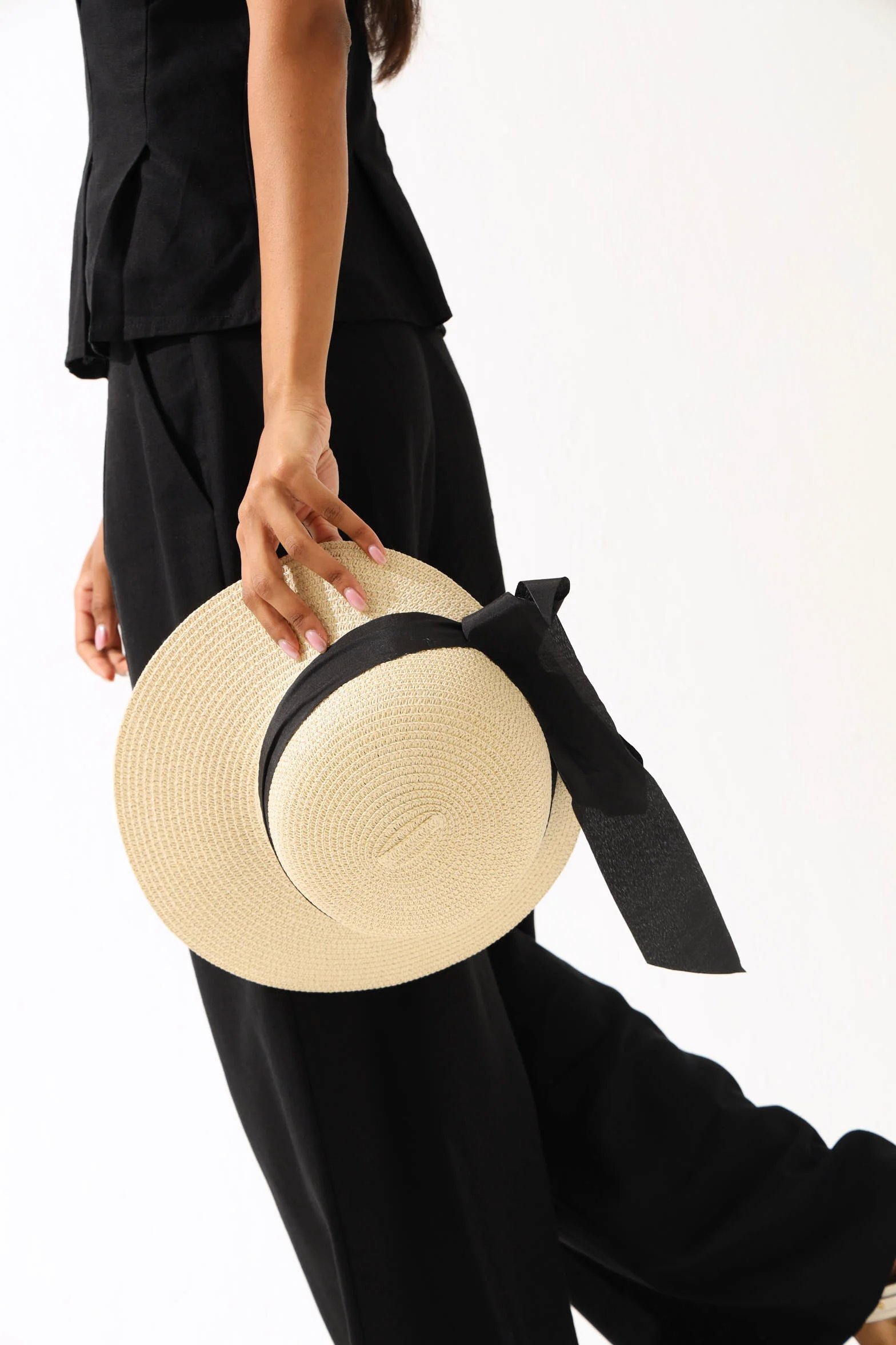 Ribbon Detail Straw Hat - Natural - Image 2