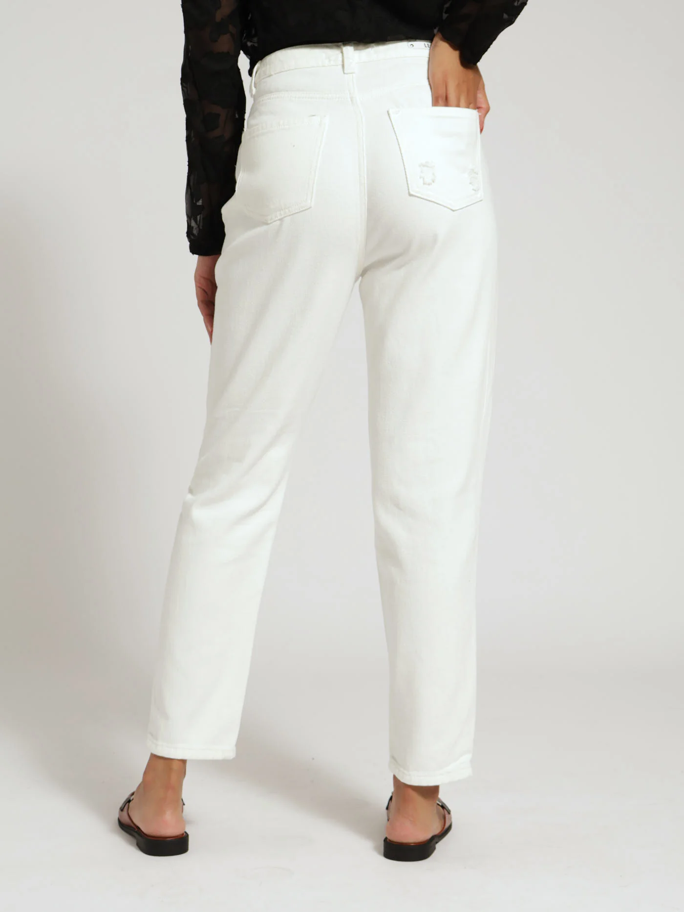 Ripped Denim Mom Jean - White - Image 3