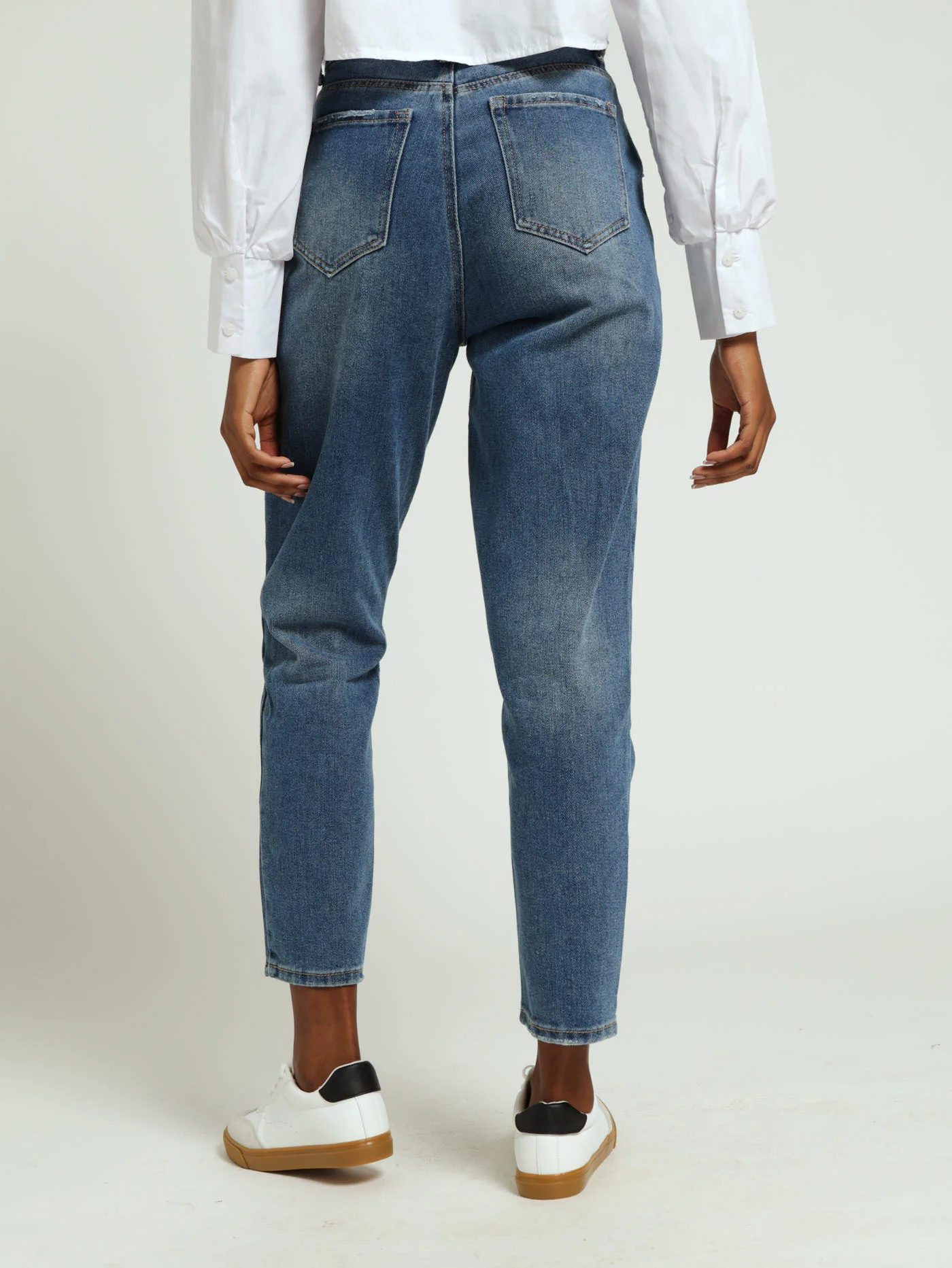 Rivet Panel Mom Jeans - Dark Stonewash - Image 3