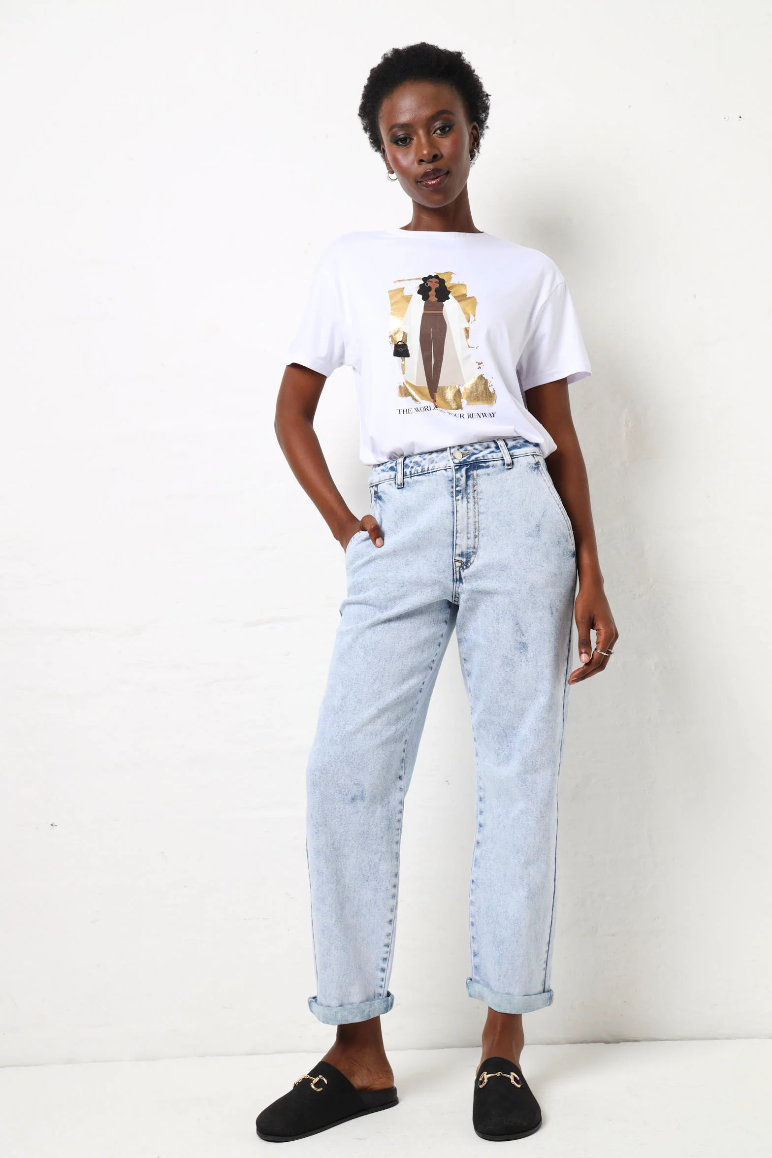 Rolled Hem Barrel Leg Jean - Stonewash - Image 5