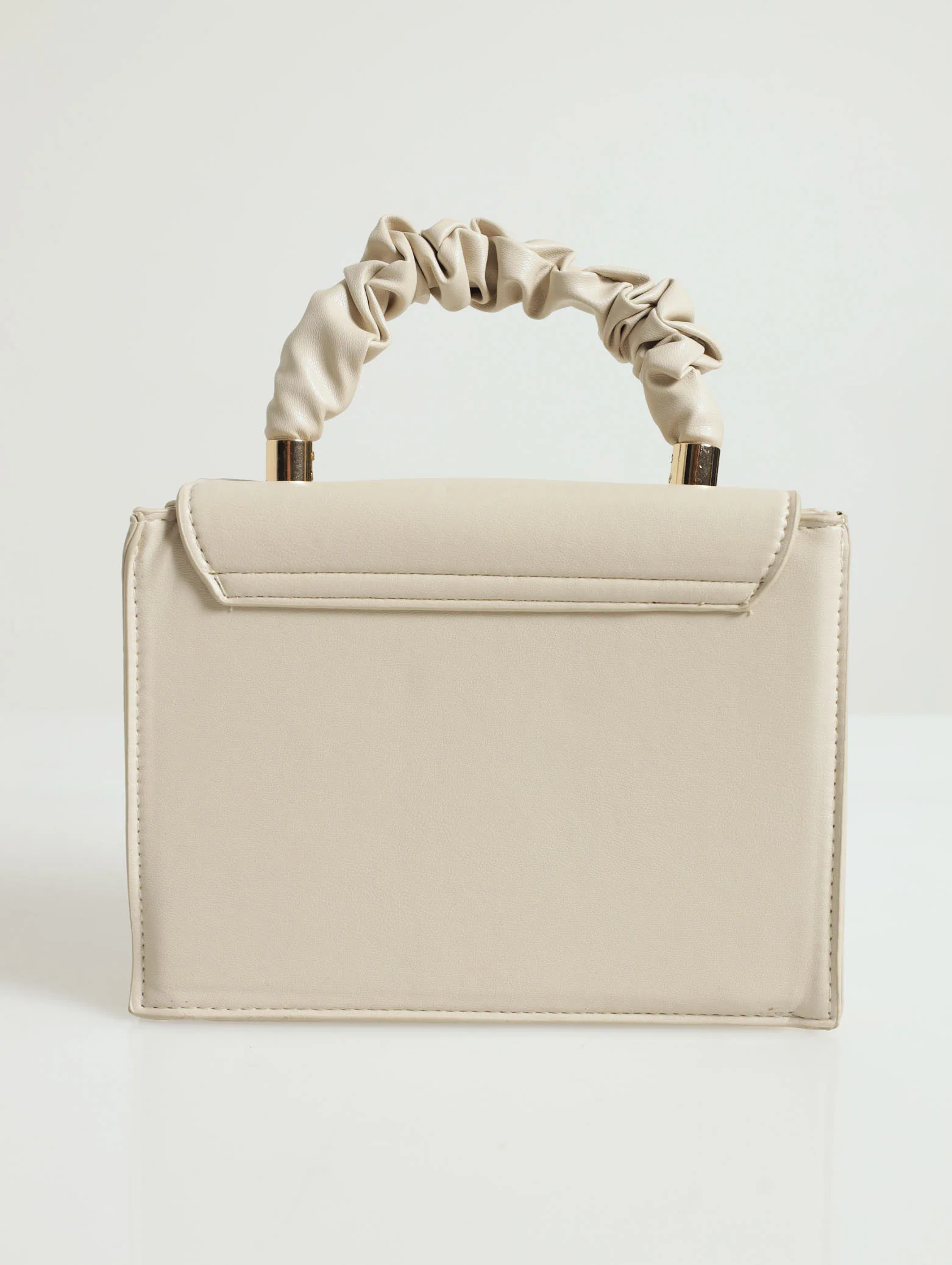 Rouched Top Handle Mini Satchel - Cream - Image 3