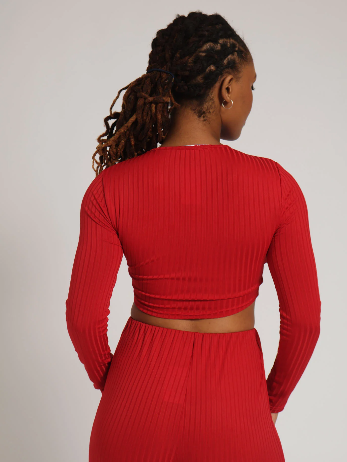 Ruched Side Knit Top - Red - Image 3