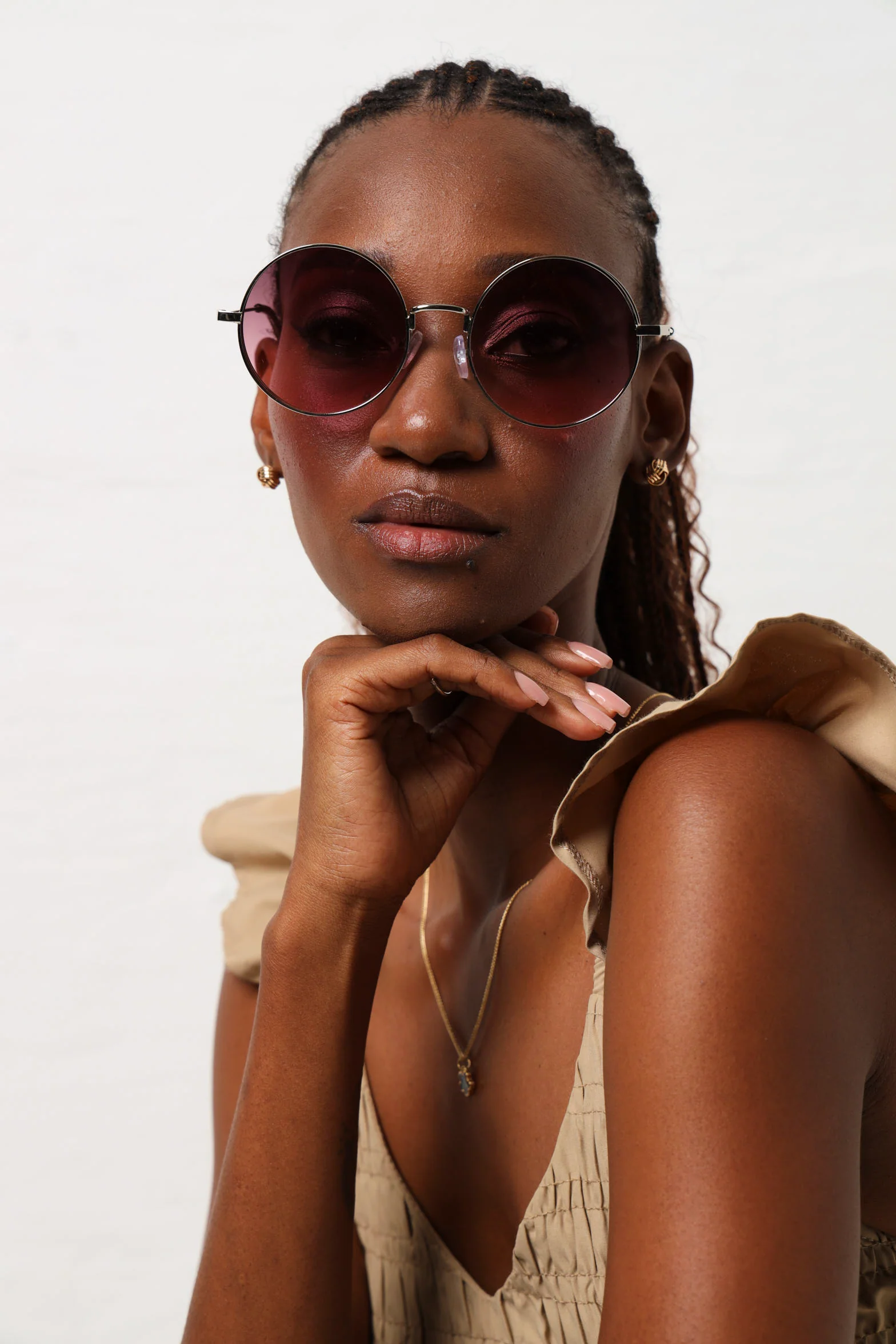 Round Metal Frame Sunglasses - Silver - Image 3