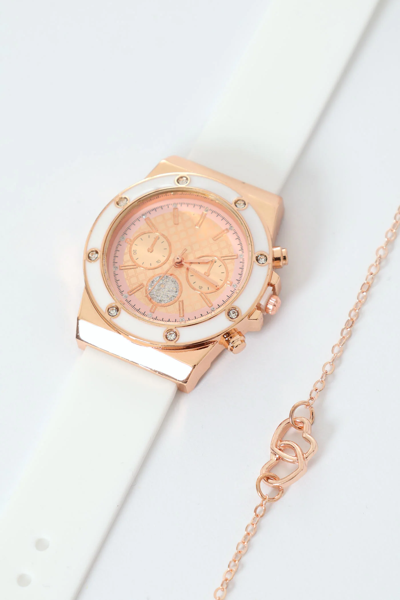Rubber Strap Epoxy Dial Watch With Bracelet - White