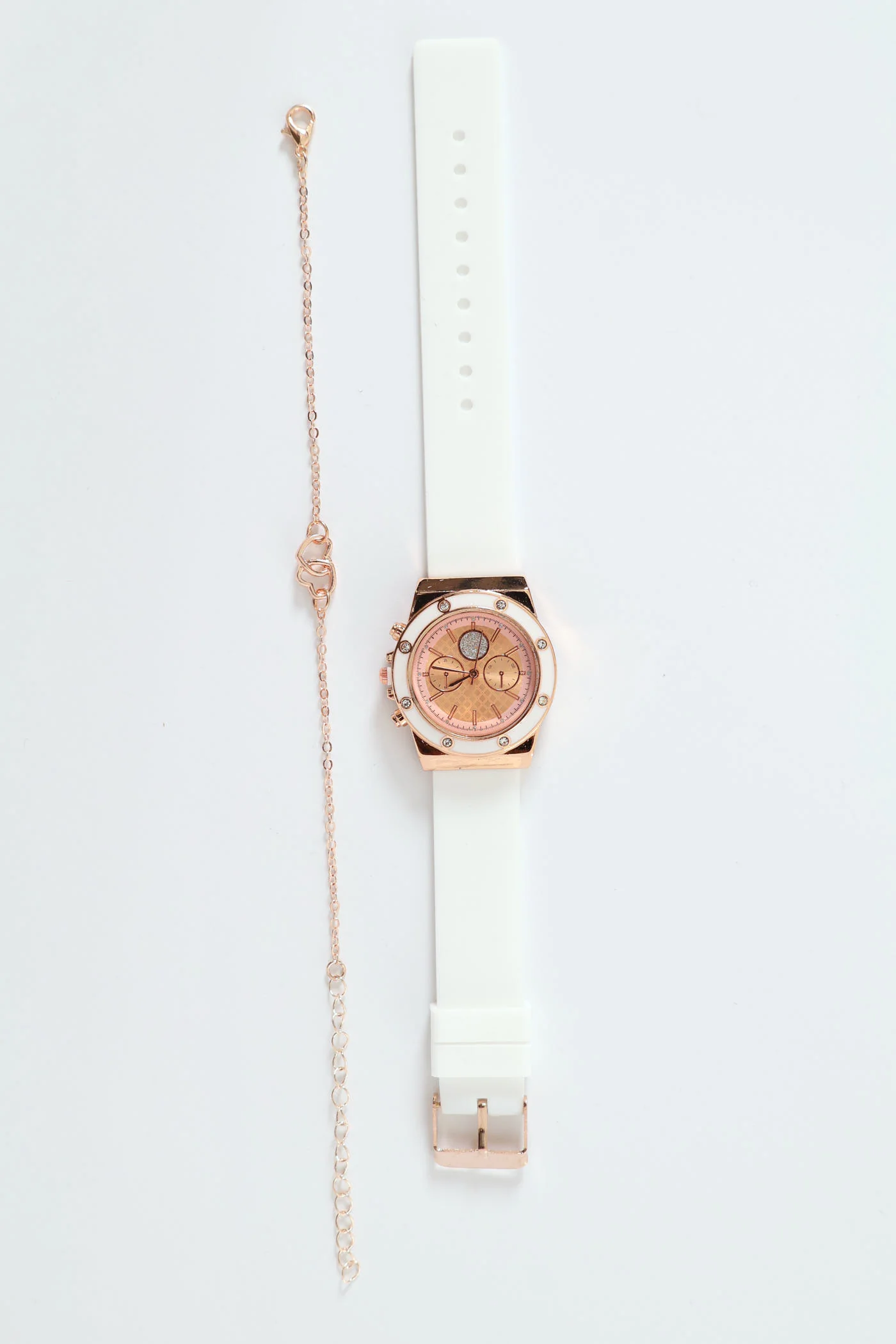 Rubber Strap Epoxy Dial Watch With Bracelet - White - Image 3