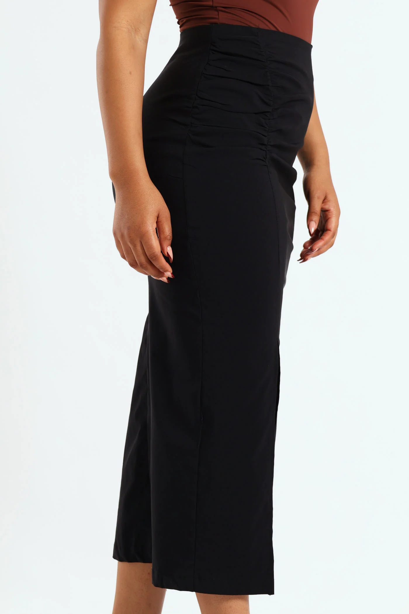 Ruched Bengaline Skirt - Black - Image 3