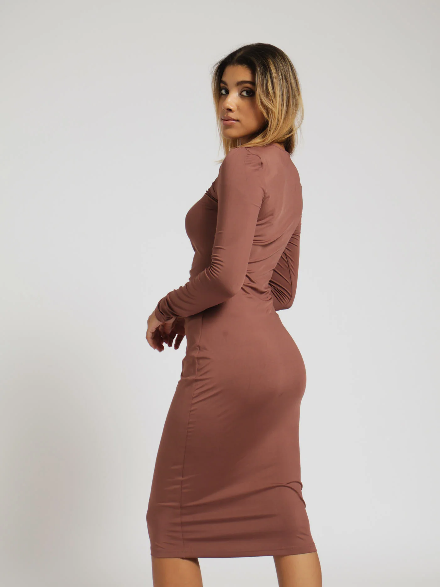 Ruched Dress - Brown - Image 2