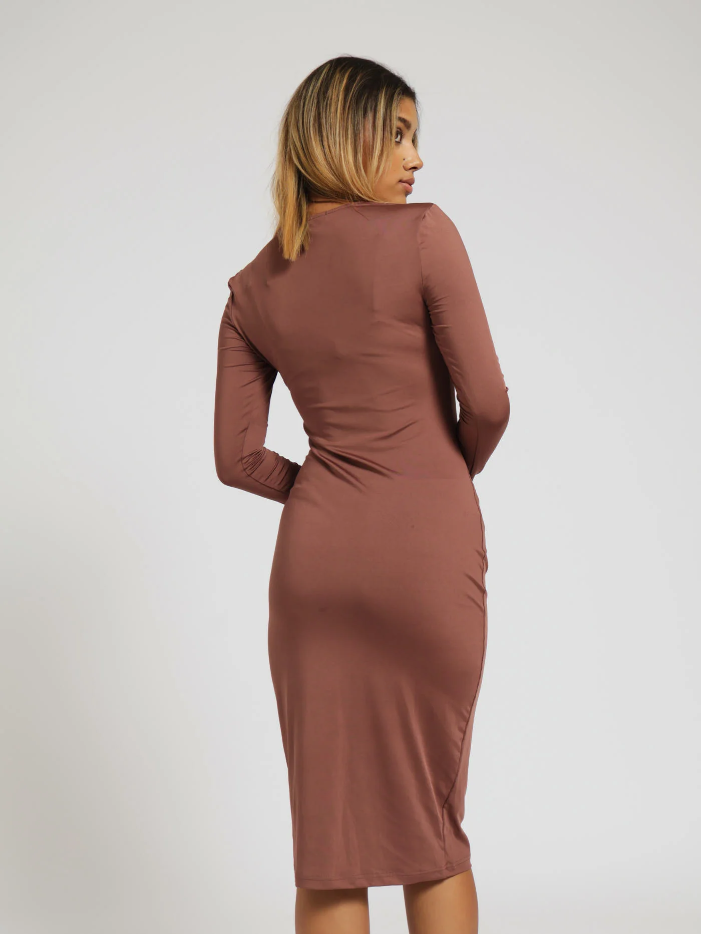 Ruched Dress - Brown - Image 3