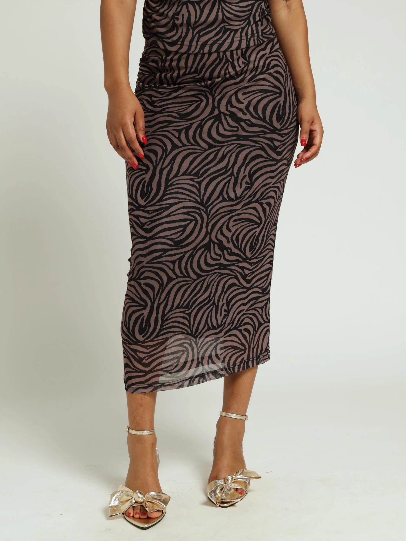 Ruched Mesh Animal Print Skirt - Animal